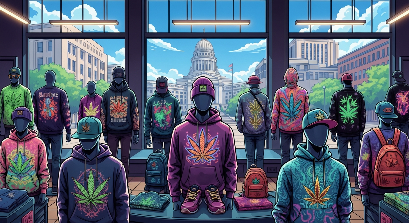 Cannabis clothing store display Madison