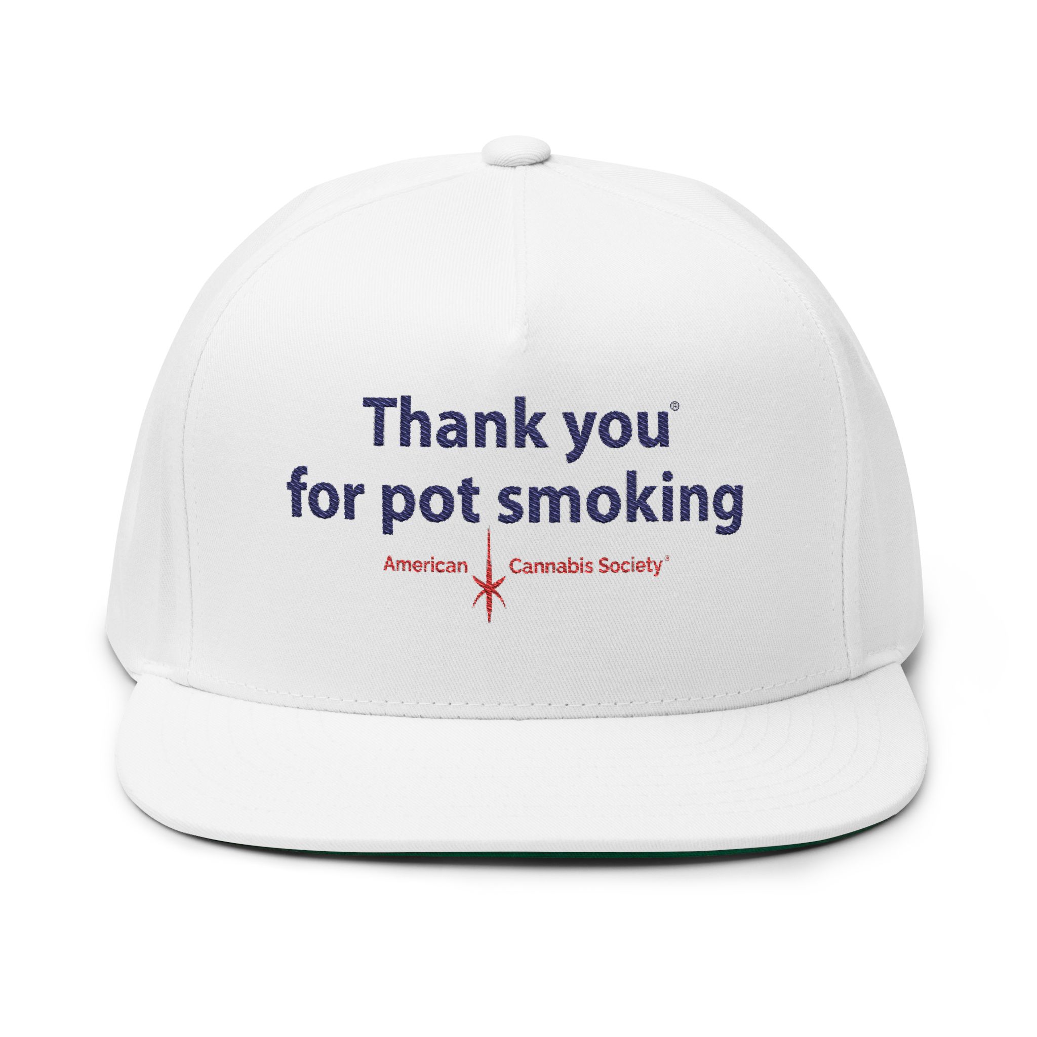 Thank You for Pot Smoking® embroidered flat bill snapback — cannabis cap from THC Factor by GreenRX™