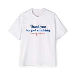 Thank You for Pot Smoking® oversized drop-shoulder cannabis tee with blue and red chest graphic — THC Factor by GreenRX™