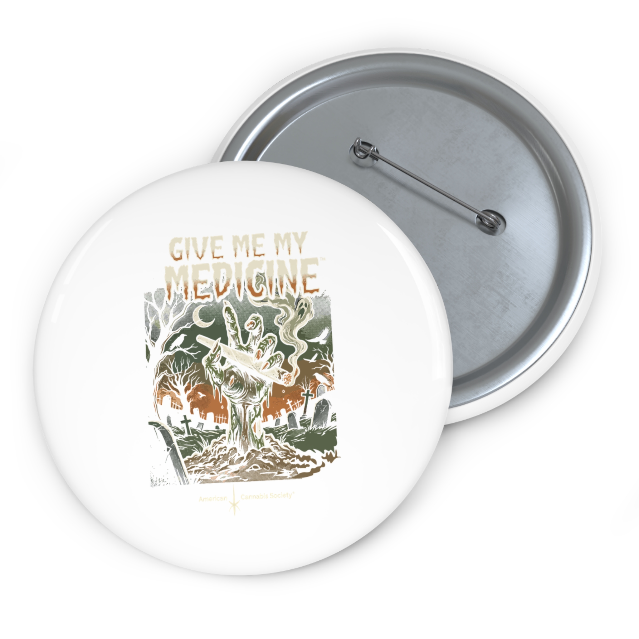 Pin Button — "Give Me My Medicine™" Zombie Hand Horror Badge - Image 5