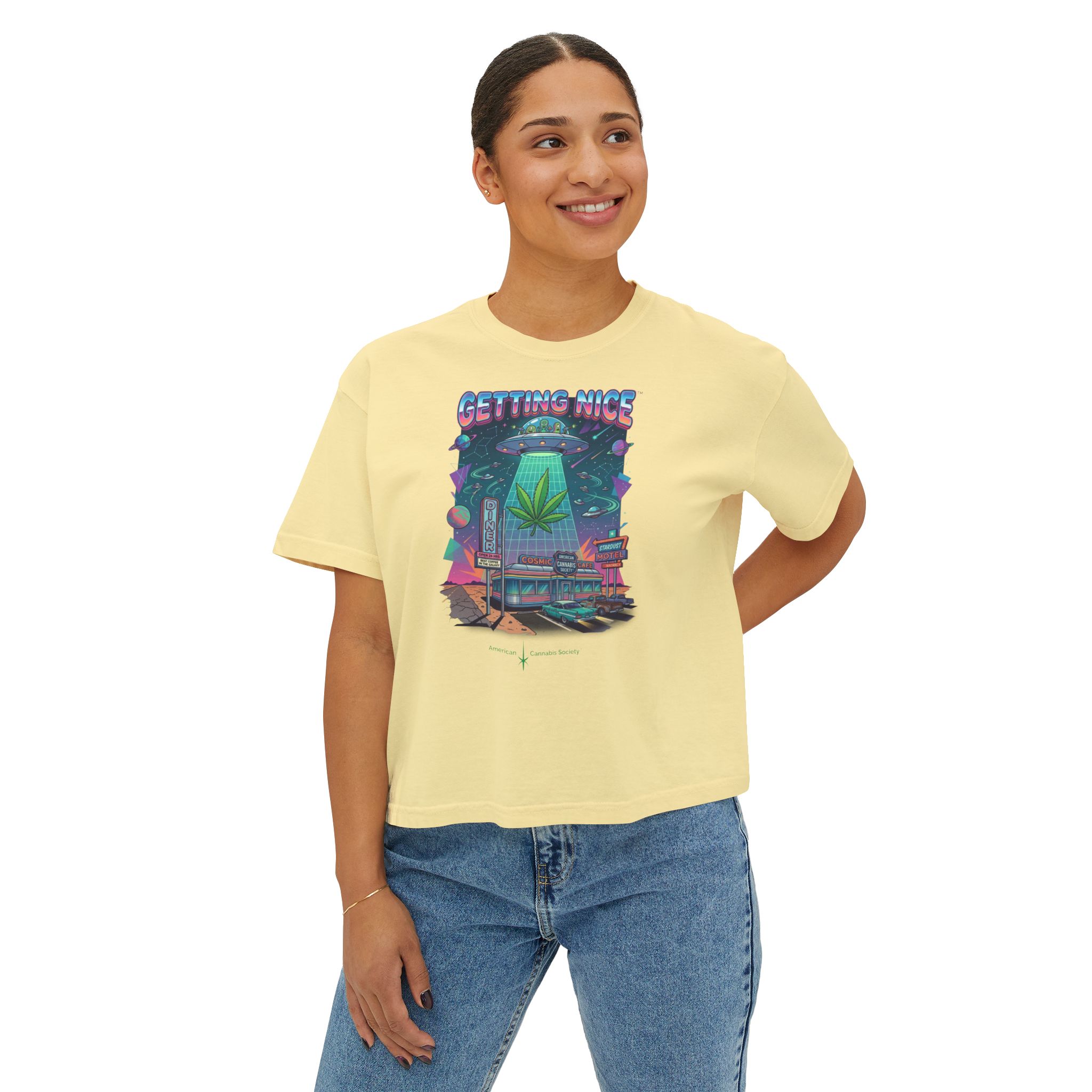 Getting Nice Cannabis Graphic Women's Boxy Tee - Image 15