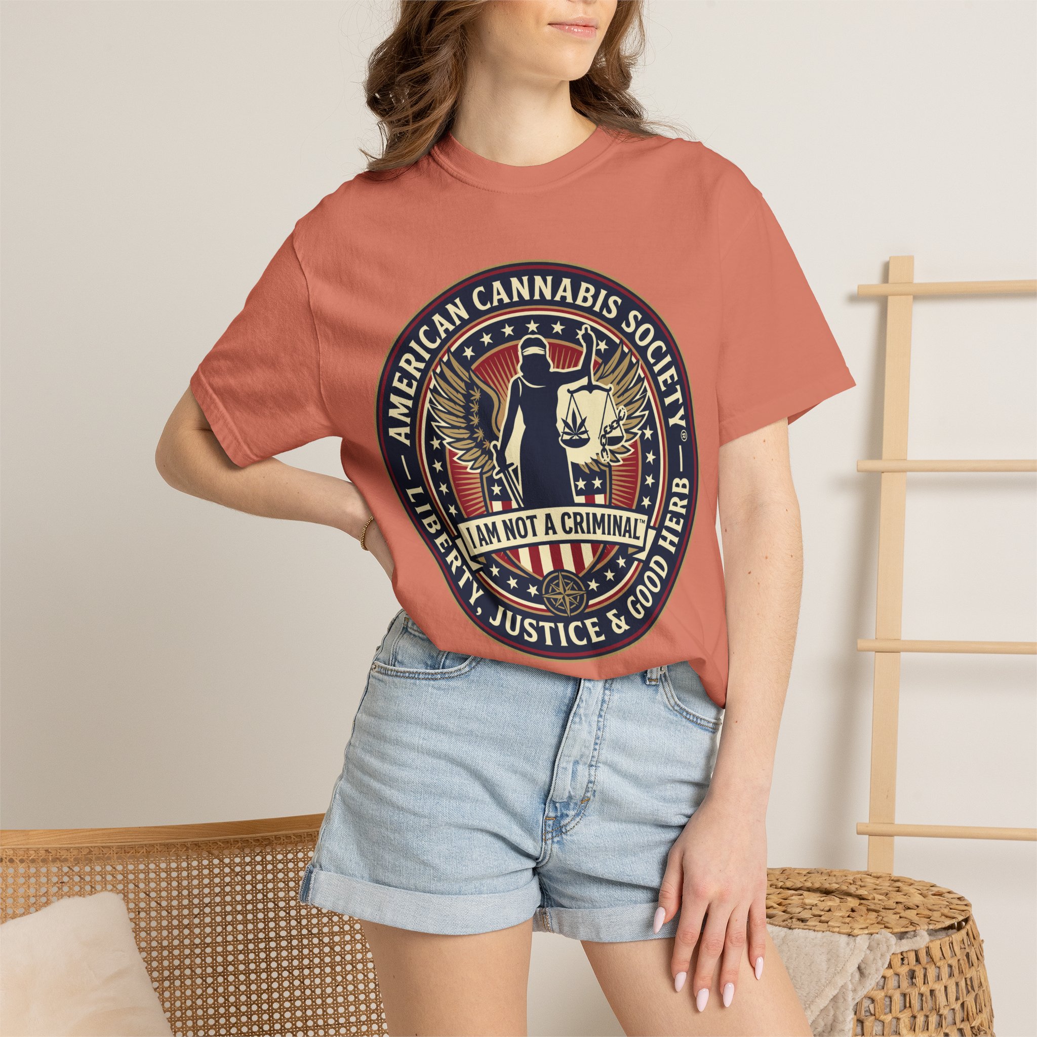 American Cannabis Society® “I Am Not a Criminal™” Liberty T-Shirt — Cannabis Crest Graphic Tee - Image 8
