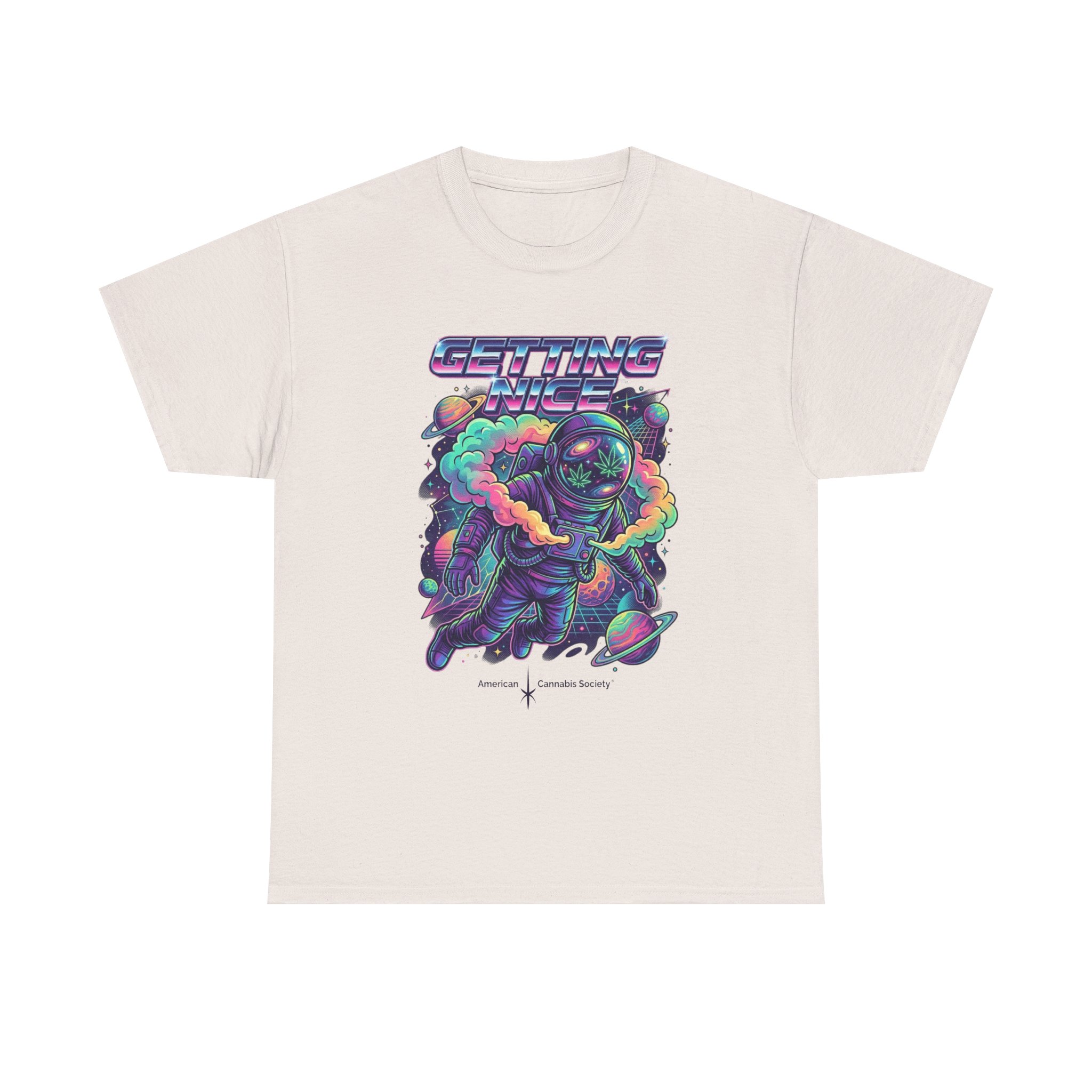 Getting Nice™ Astronaut T-Shirt — Retro Neon Space Cannabis Graphic Tee - Image 17
