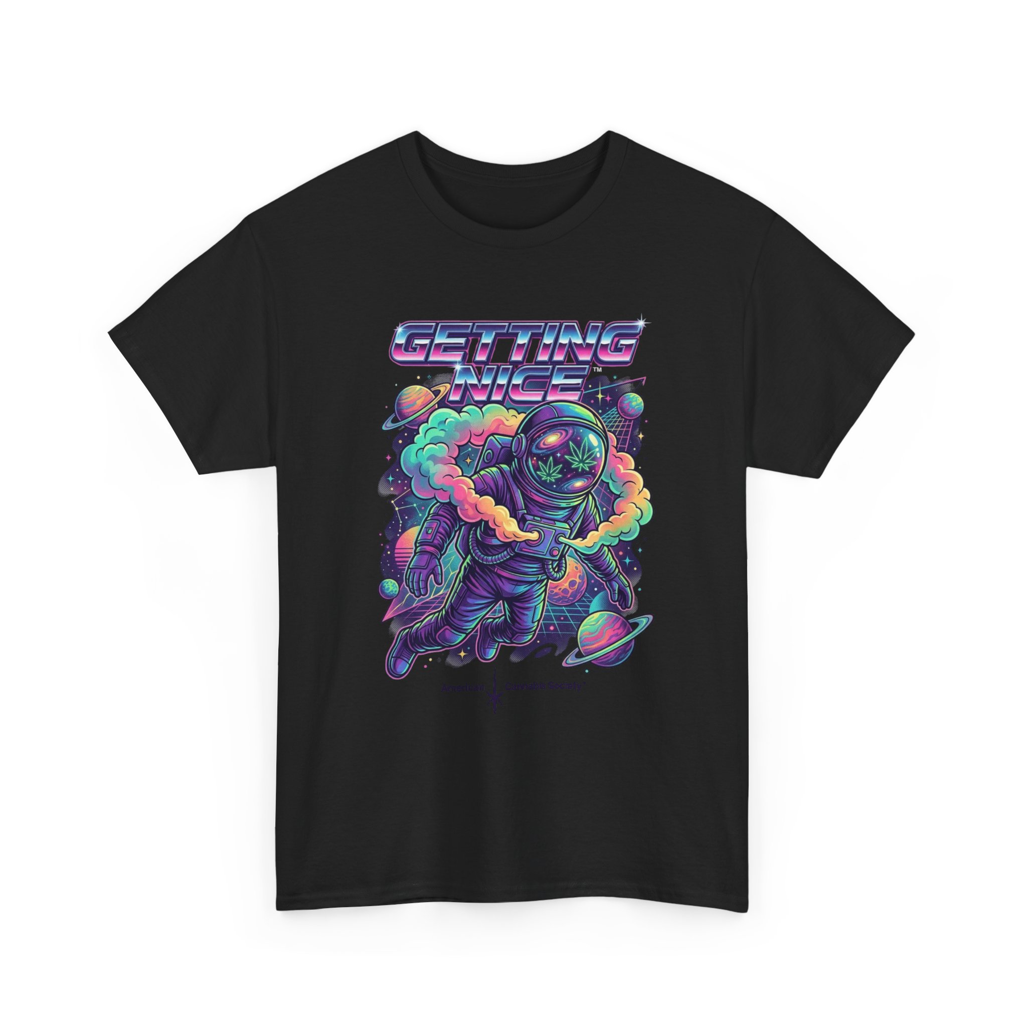 Getting Nice™ Astronaut T-Shirt — Retro Neon Space Cannabis Graphic Tee - Image 15