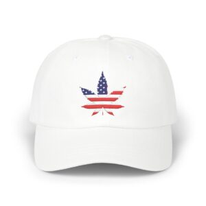 American Flag Cannabis Leaf Dad Cap — Embroidered Patriotic Hat | Yupoong by GreenRX™ | American Cannabis Society® Approved