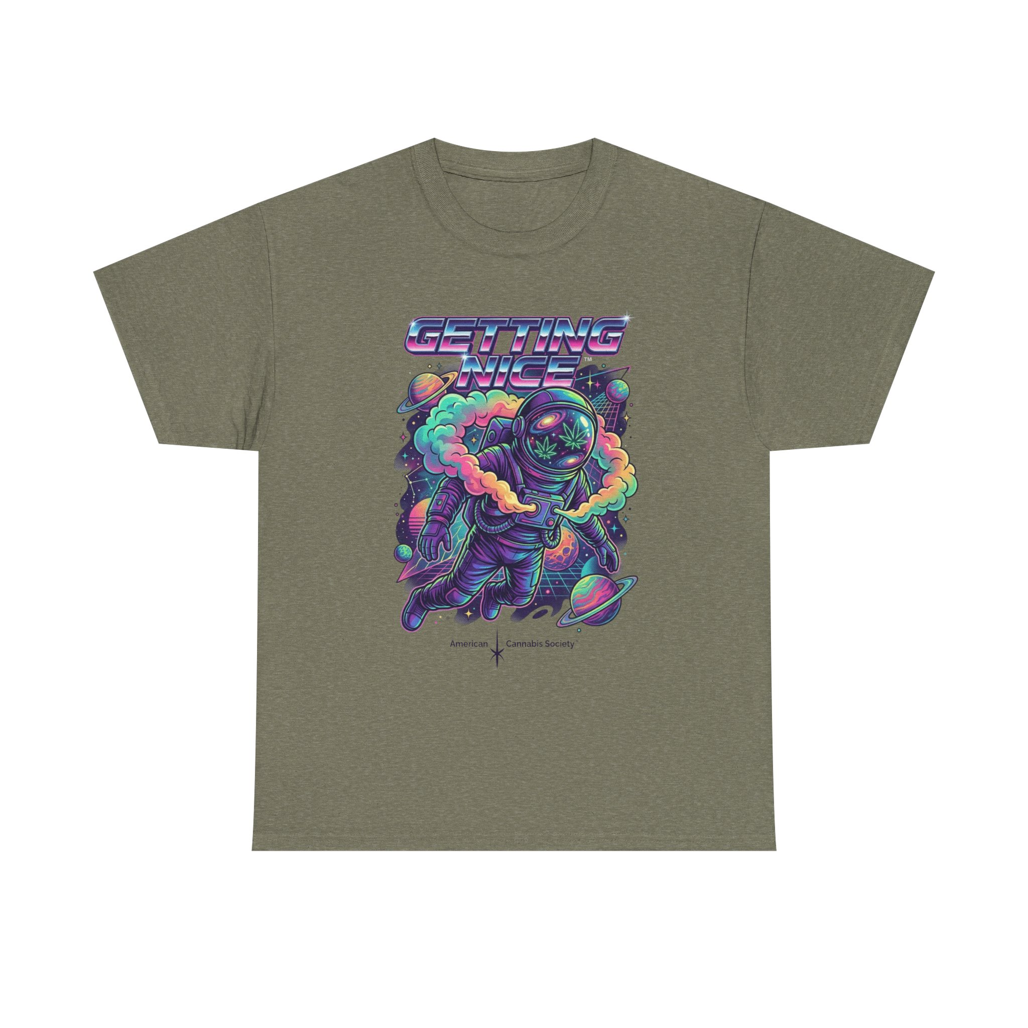 Getting Nice™ Astronaut T-Shirt — Retro Neon Space Cannabis Graphic Tee - Image 25