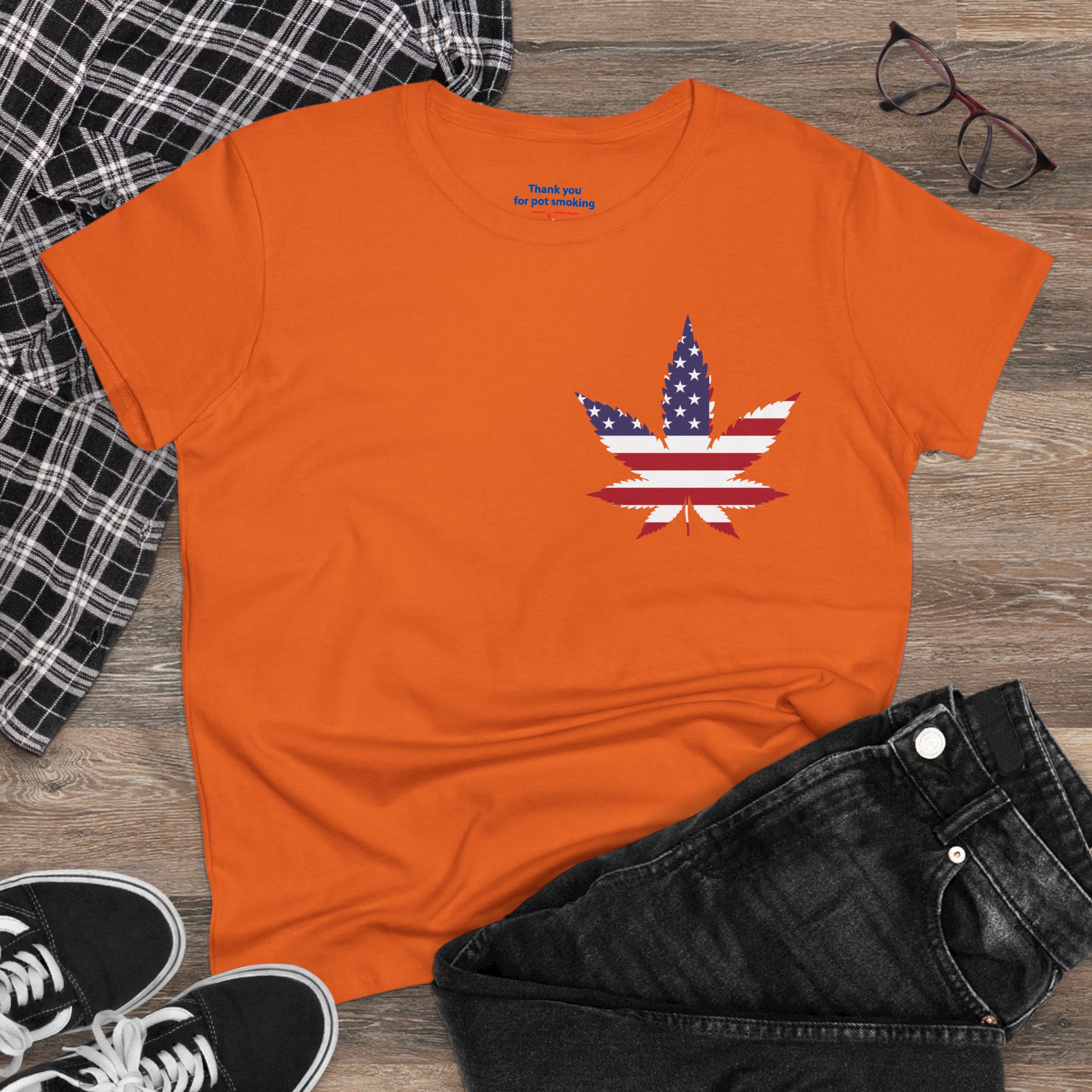 American Flag Leaf Tee — Women's Patriotic Cannabis Graphic T-Shirt - Image 16