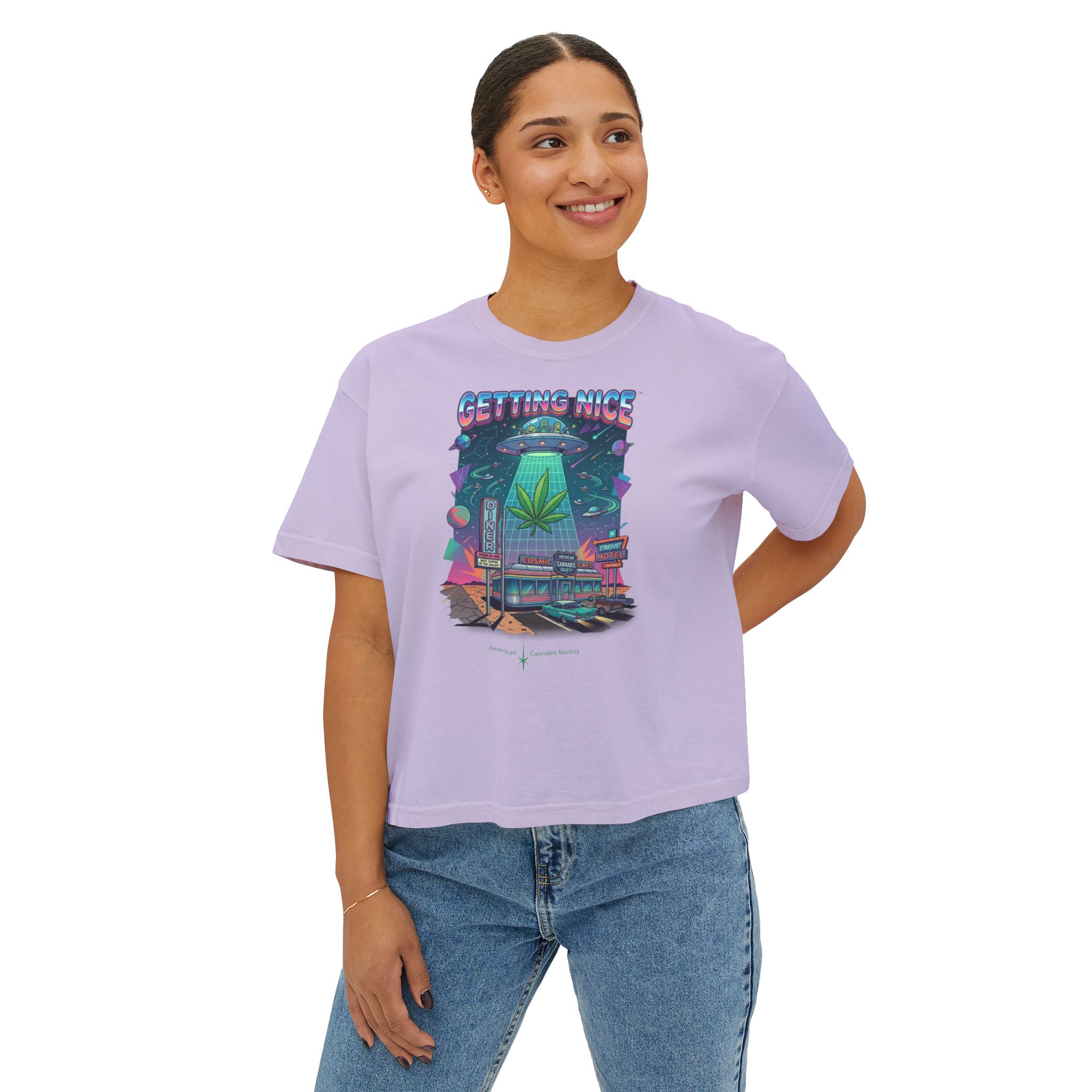 Getting Nice Cannabis Graphic Women's Boxy Tee - Image 31
