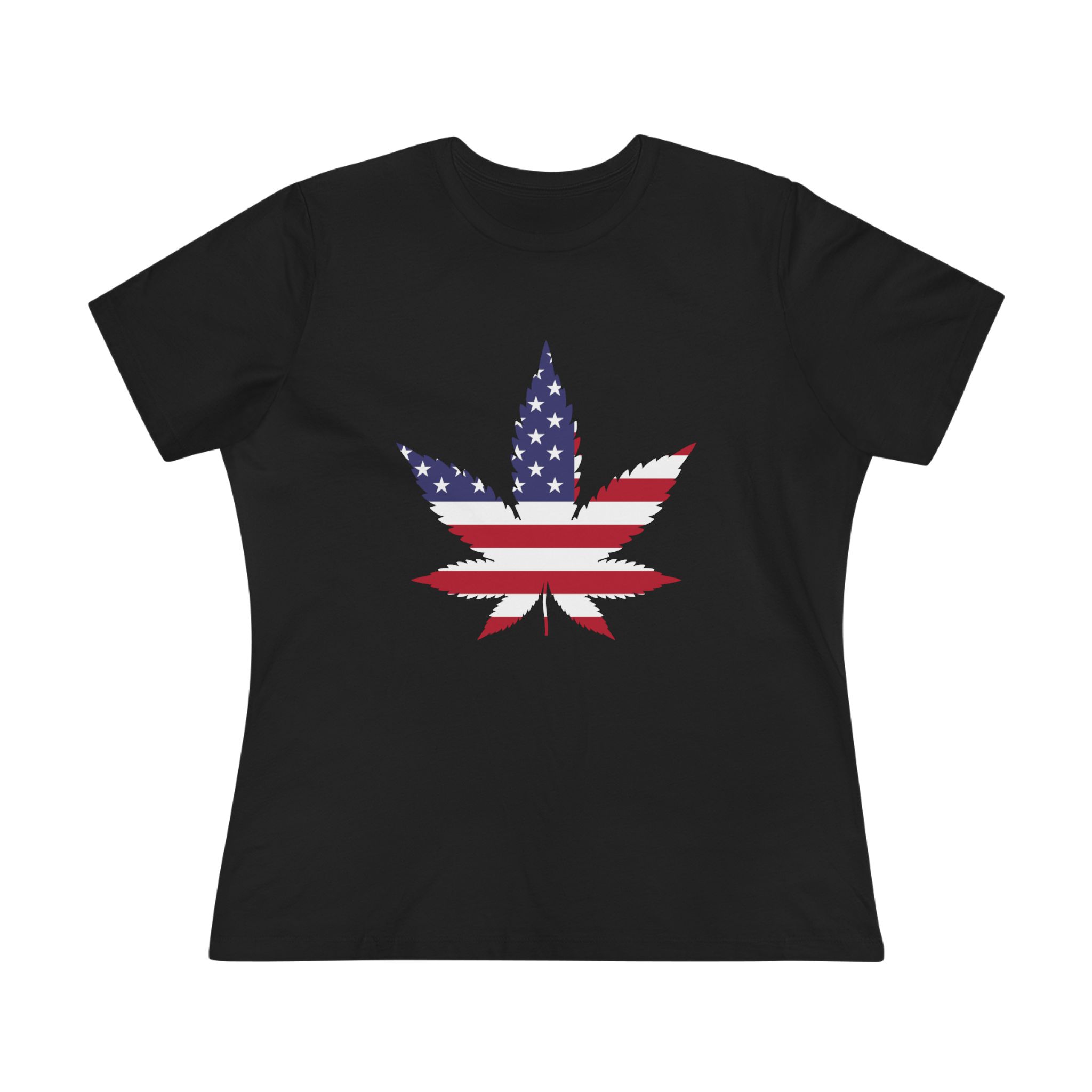 Patriotic Cannabis Leaf Tee — American Flag Weed Shirt for Women - Image 2