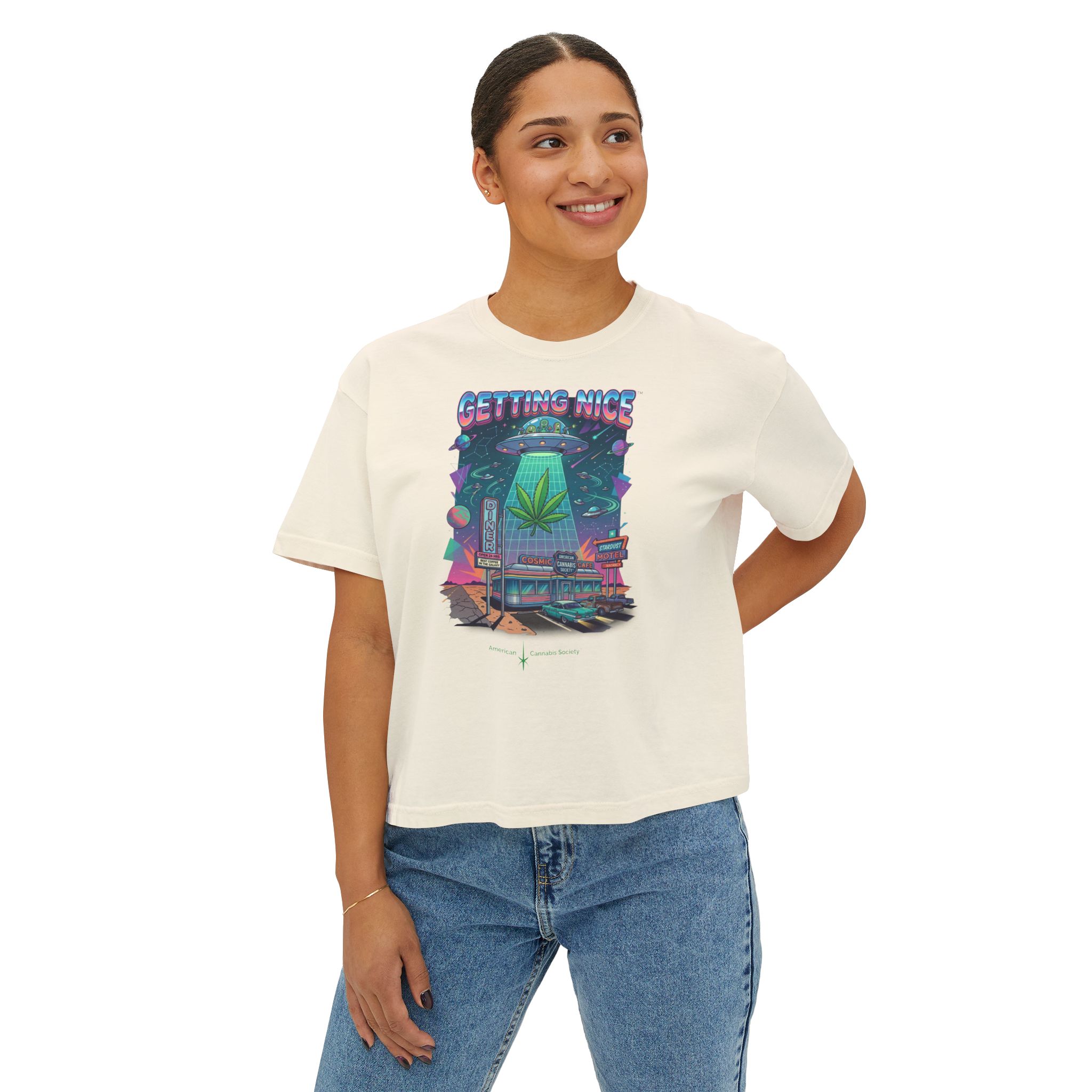 Getting Nice Cannabis Graphic Women's Boxy Tee - Image 7