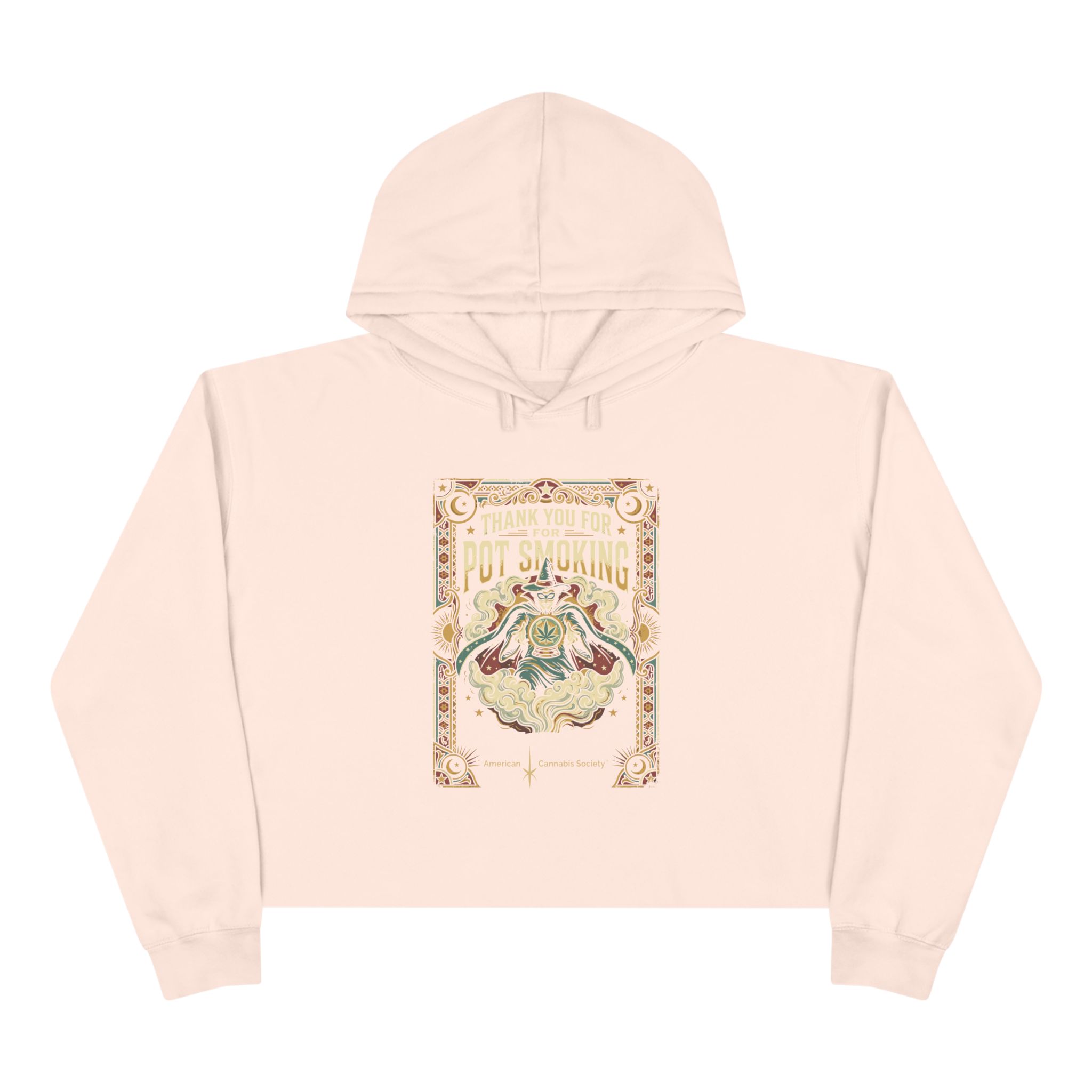 Pot Smoking Botanical Crop Hoodie — Vintage Cannabis Art Cropped Hoodie - Image 7
