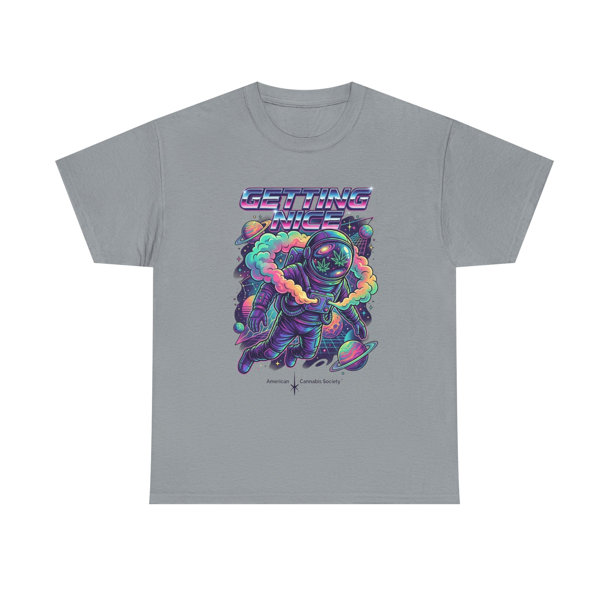Getting Nice™ Astronaut T-Shirt — Retro Neon Space Cannabis Graphic Tee - Image 29
