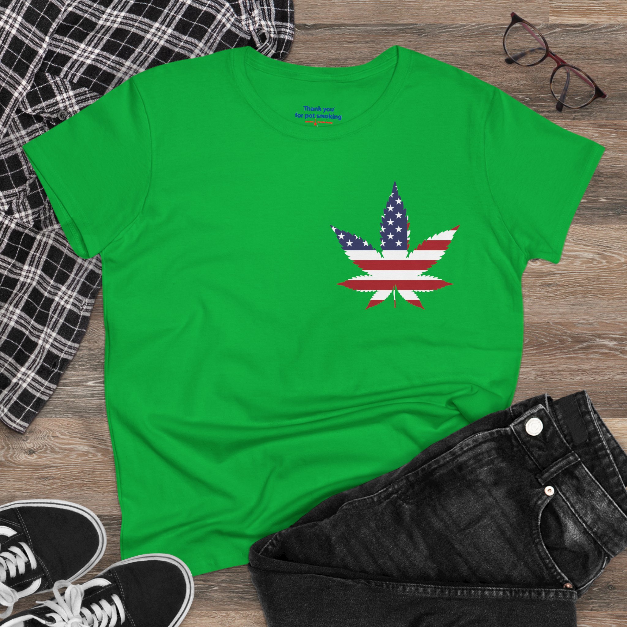 American Flag Leaf Tee — Women's Patriotic Cannabis Graphic T-Shirt - Image 20