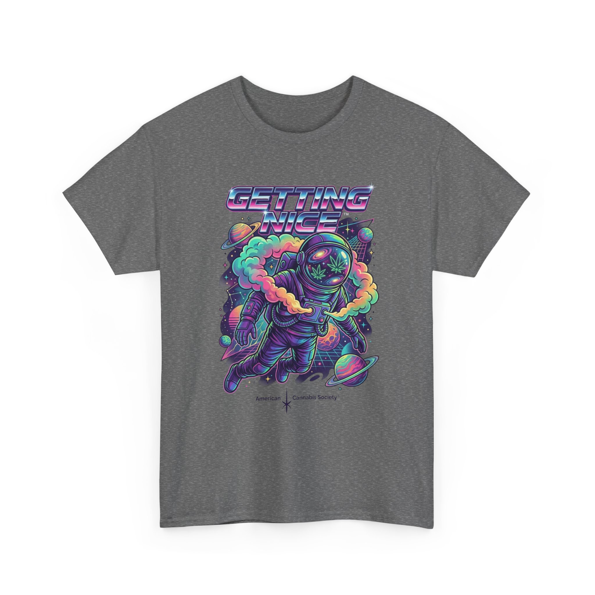 Getting Nice™ Astronaut T-Shirt — Retro Neon Space Cannabis Graphic Tee - Image 47