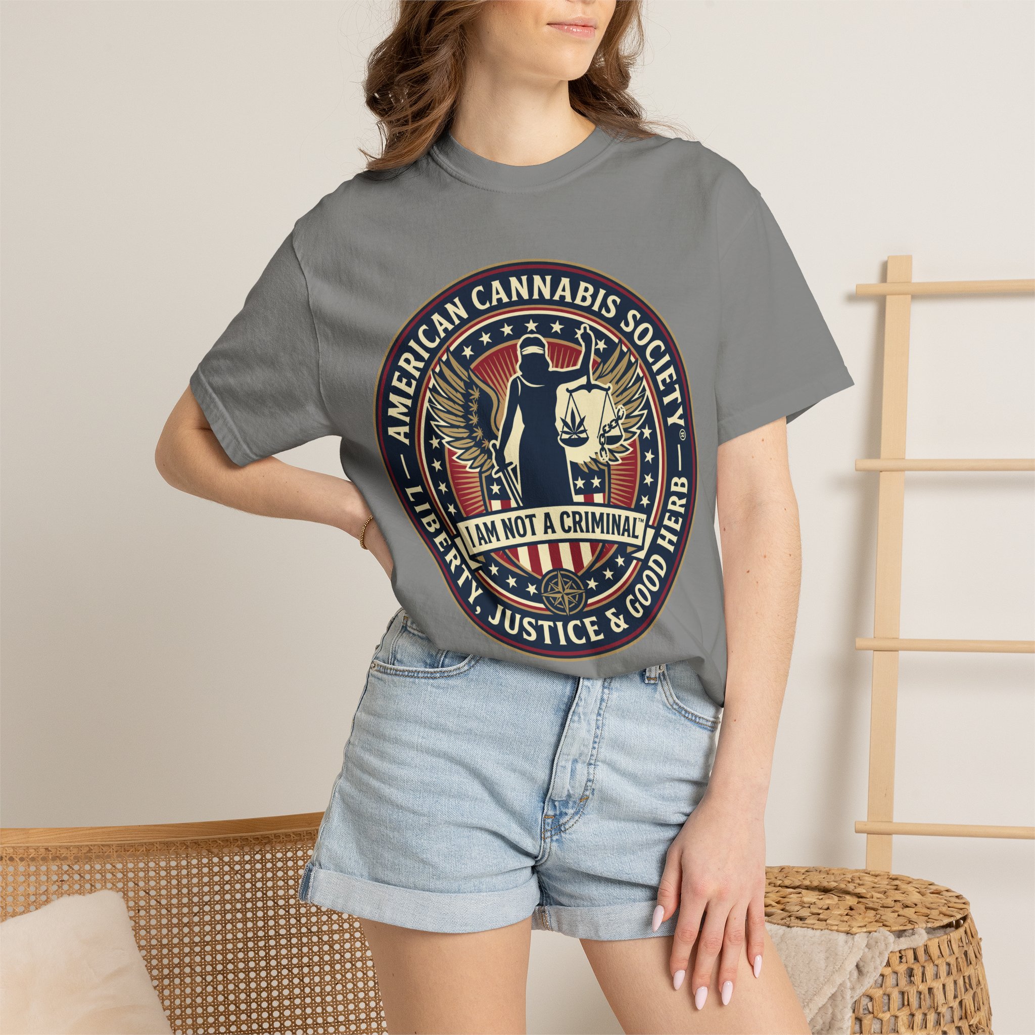 American Cannabis Society® “I Am Not a Criminal™” Liberty T-Shirt — Cannabis Crest Graphic Tee - Image 44
