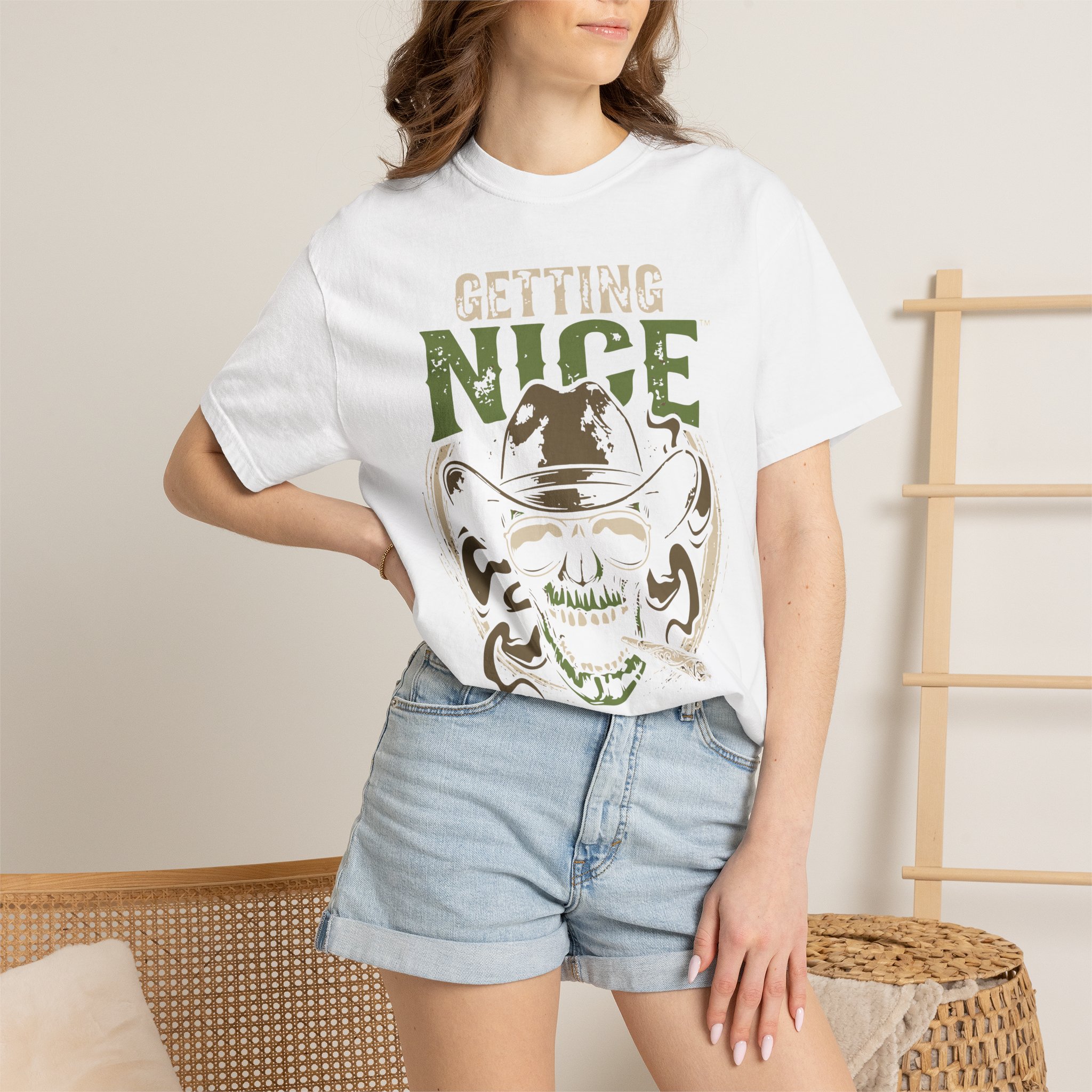 Getting Nice Skull Cowboy T-Shirt — Retro Western Graphic Tee - Image 4
