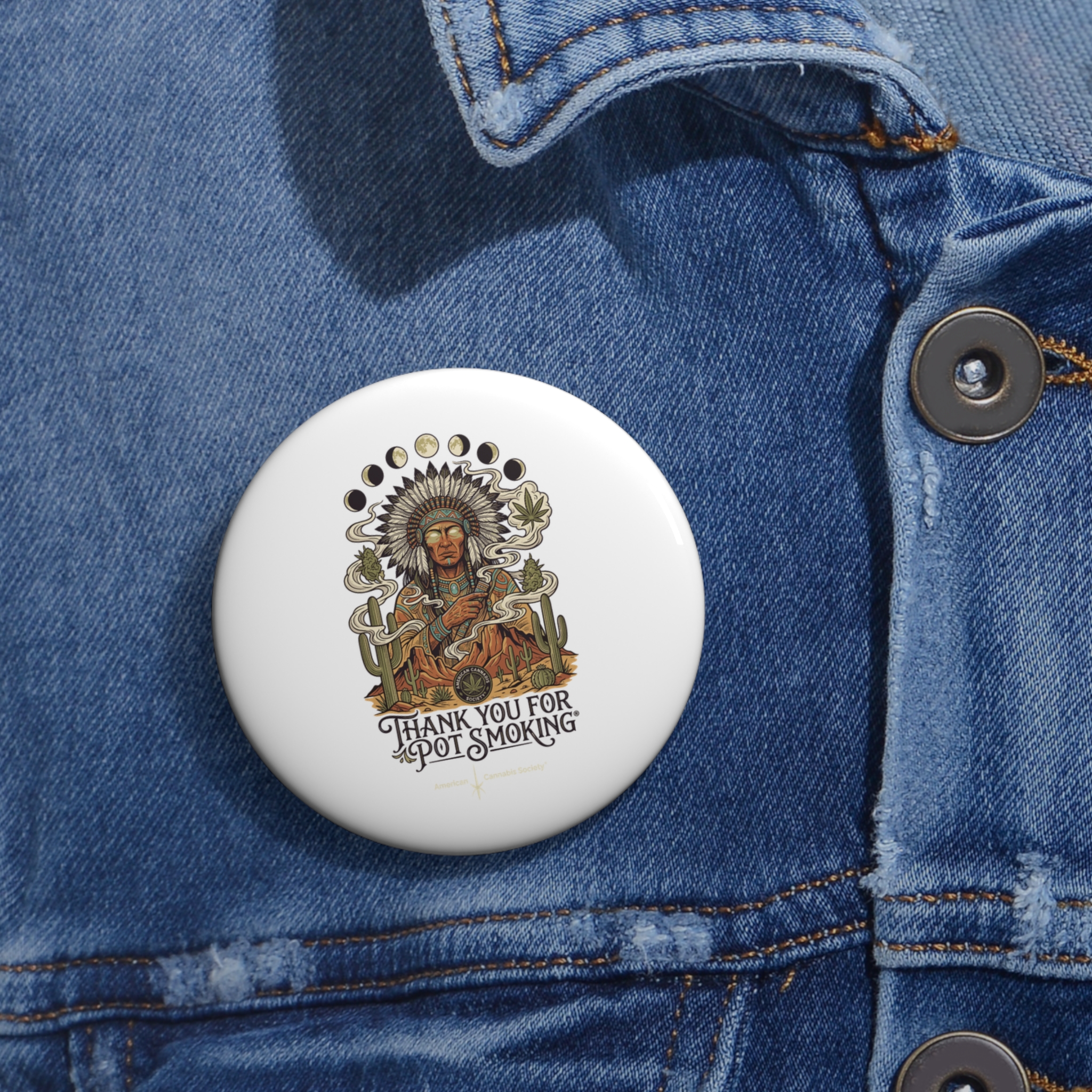 Pin Button — "Thank You For Pot Smoking®" Vintage Native-Inspired Cannabis Badge - Image 4