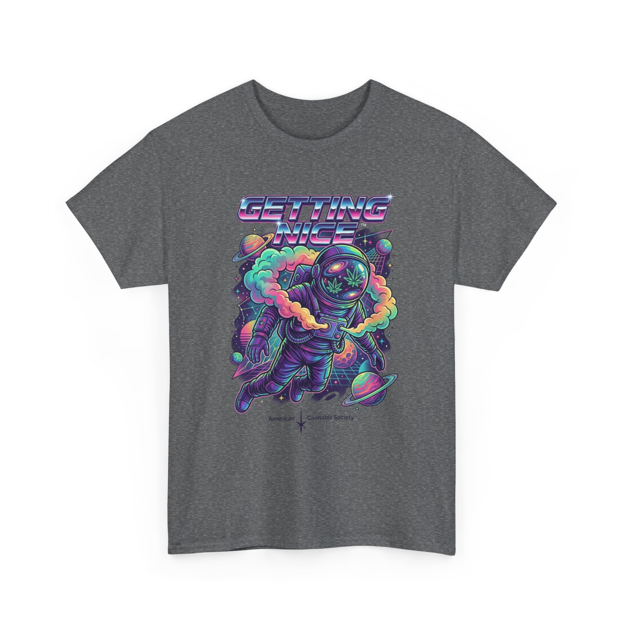 Getting Nice™ Astronaut T-Shirt — Retro Neon Space Cannabis Graphic Tee - Image 35
