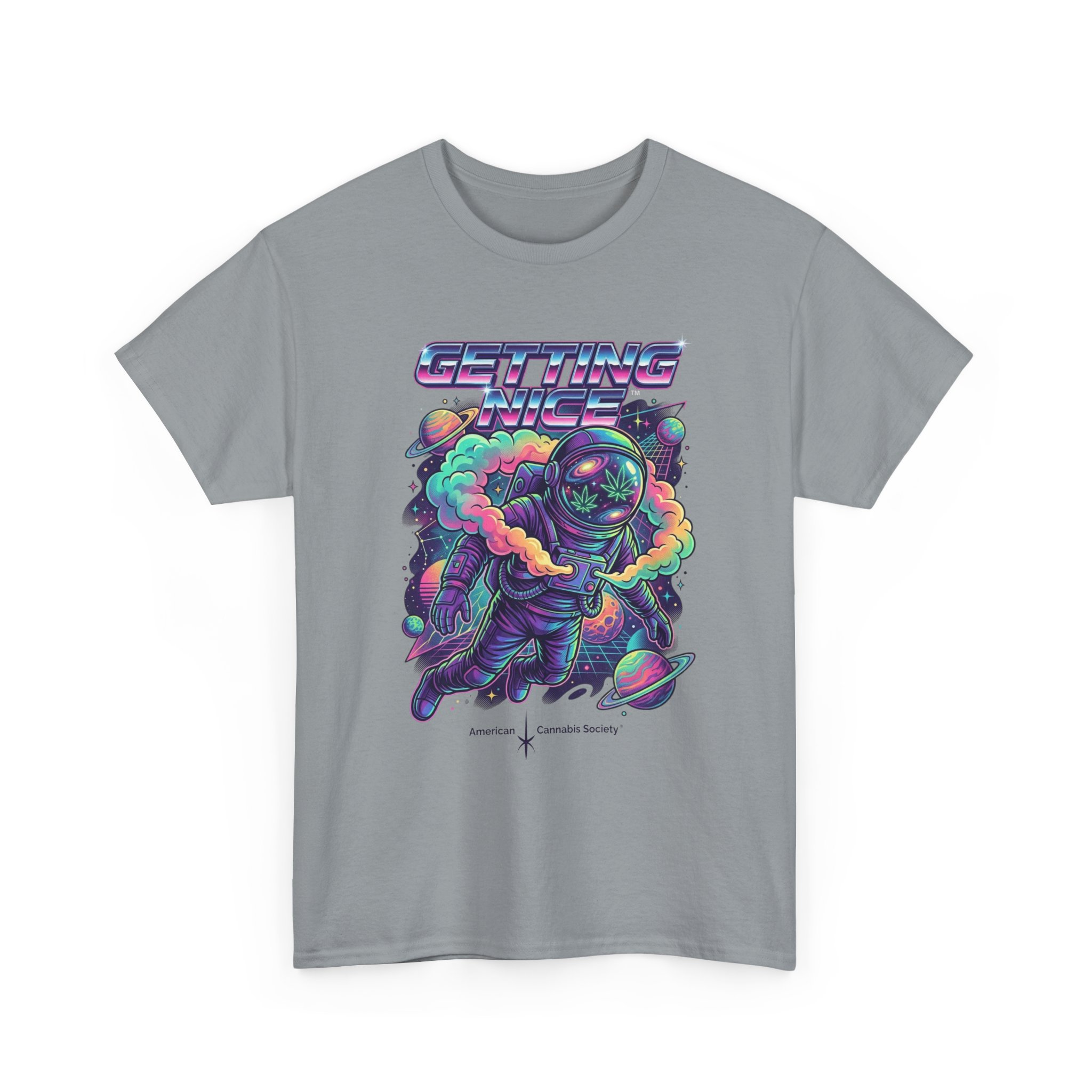 Getting Nice™ Astronaut T-Shirt — Retro Neon Space Cannabis Graphic Tee - Image 31