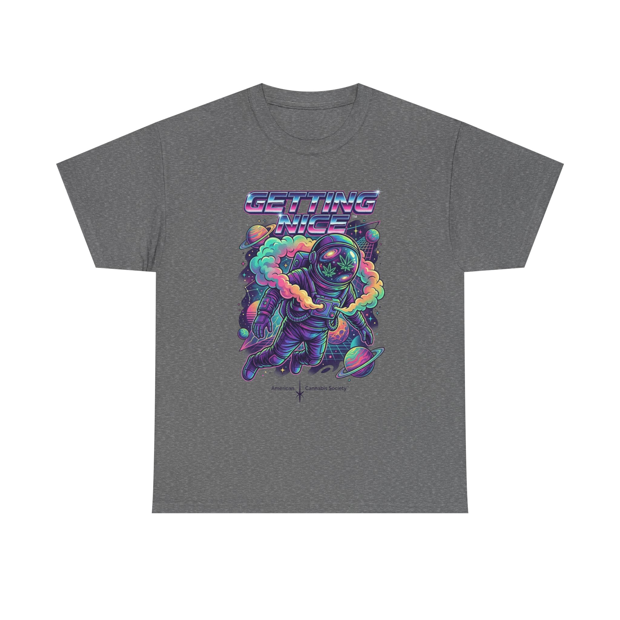 Getting Nice™ Astronaut T-Shirt — Retro Neon Space Cannabis Graphic Tee - Image 45