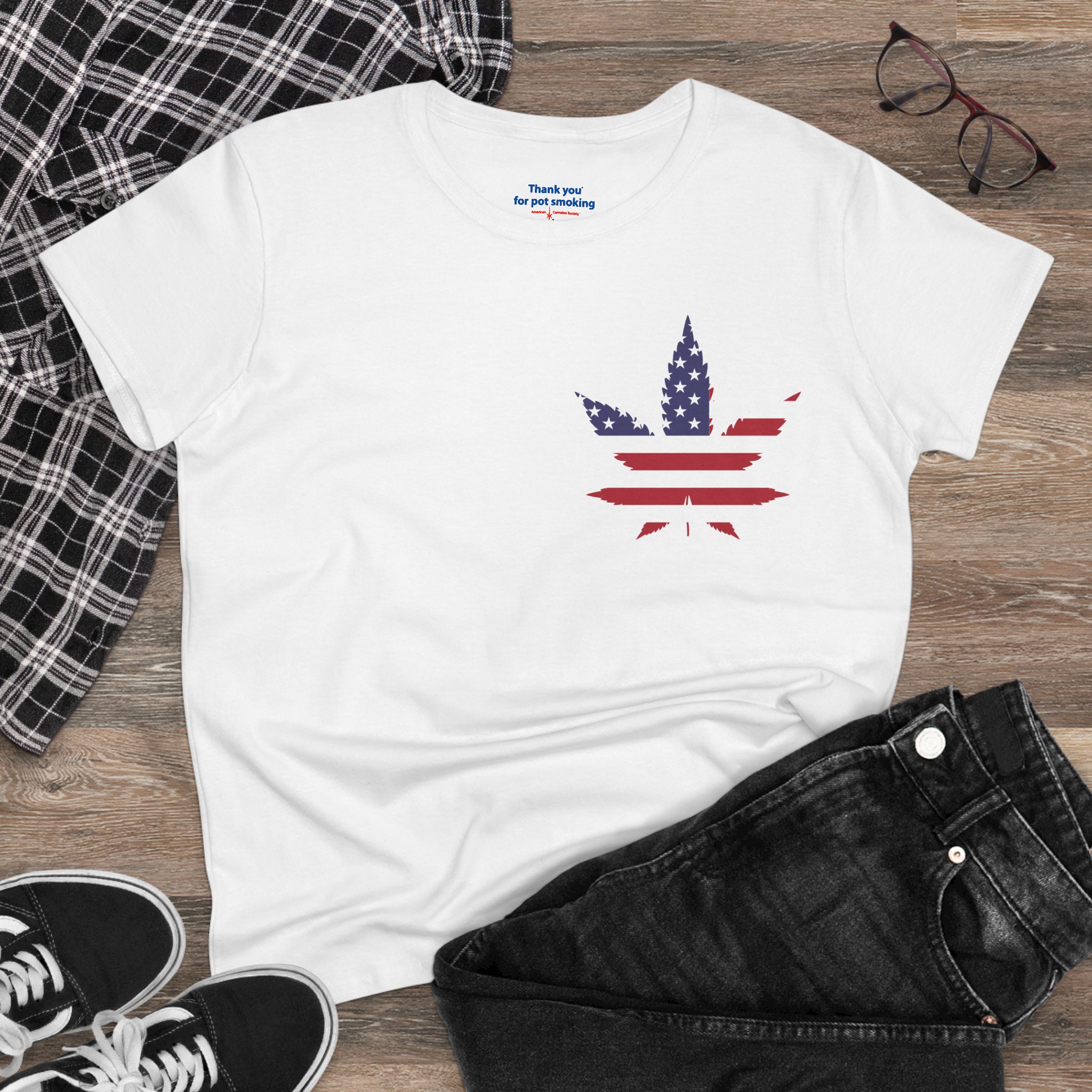 American Flag Leaf Tee — Women's Patriotic Cannabis Graphic T-Shirt - Image 4