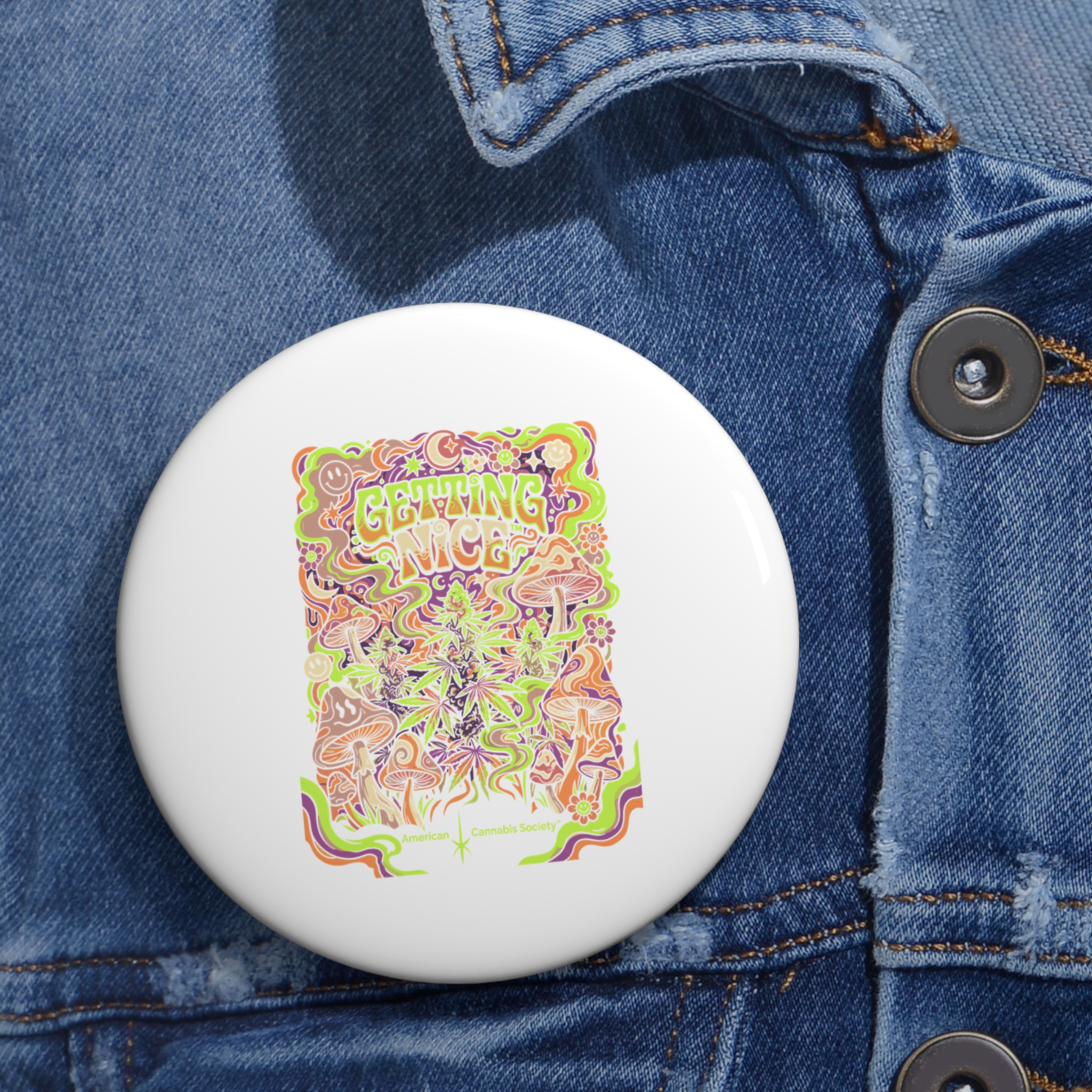 Psychedelic Mushroom Pin Button — 'Growing Juice' Trippy Retro Badge - Image 6