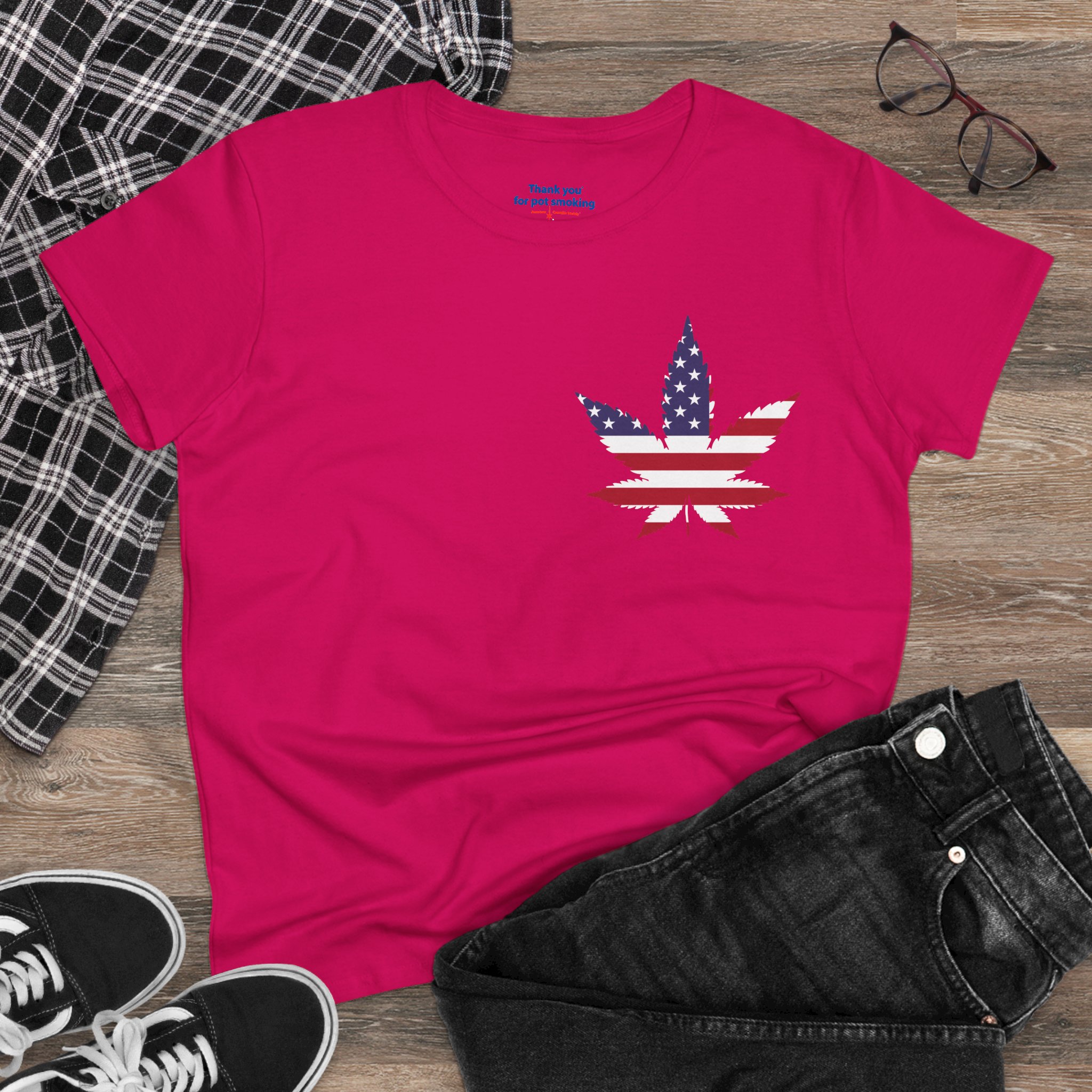 American Flag Leaf Tee — Women's Patriotic Cannabis Graphic T-Shirt - Image 40
