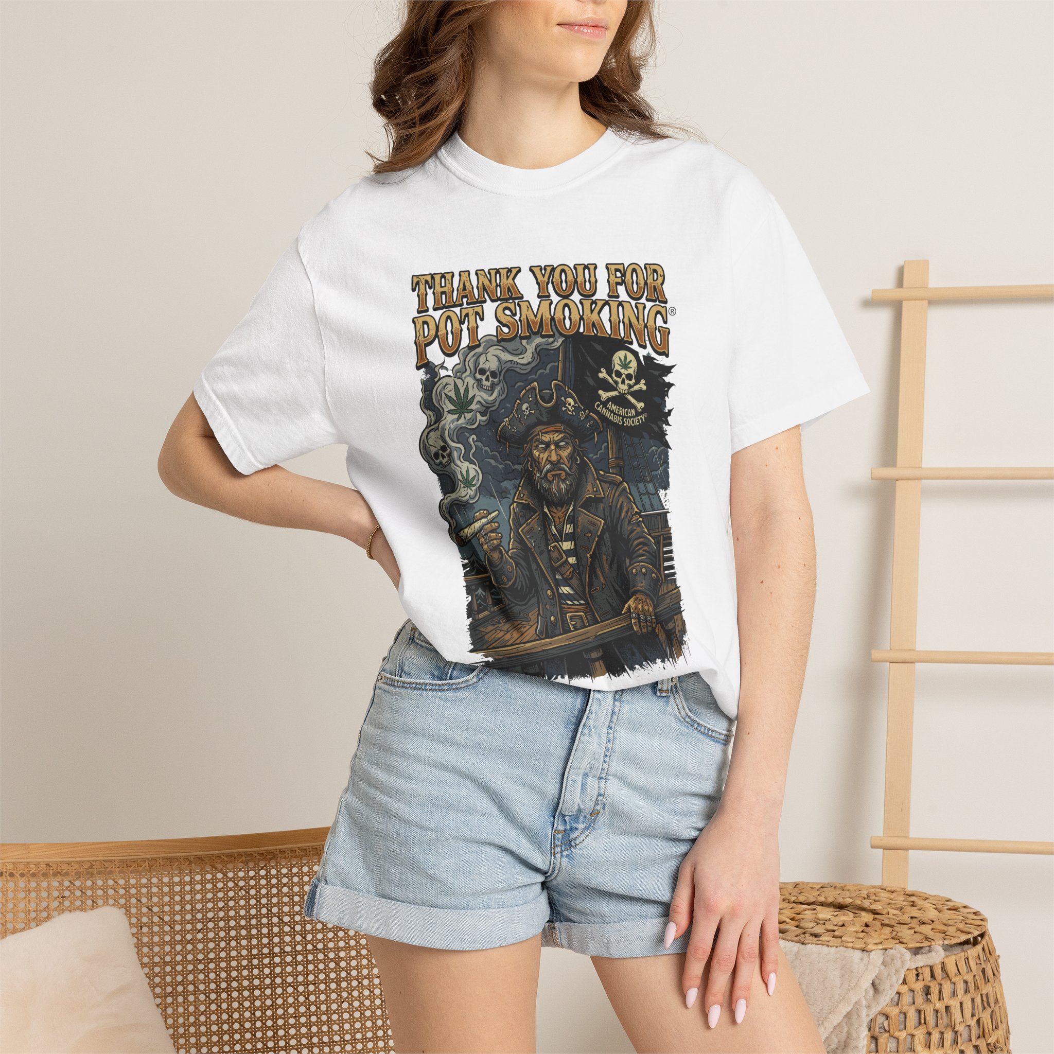 Thank You For Pot Smoking® Vintage Pirate Graphic T-Shirt - Image 4