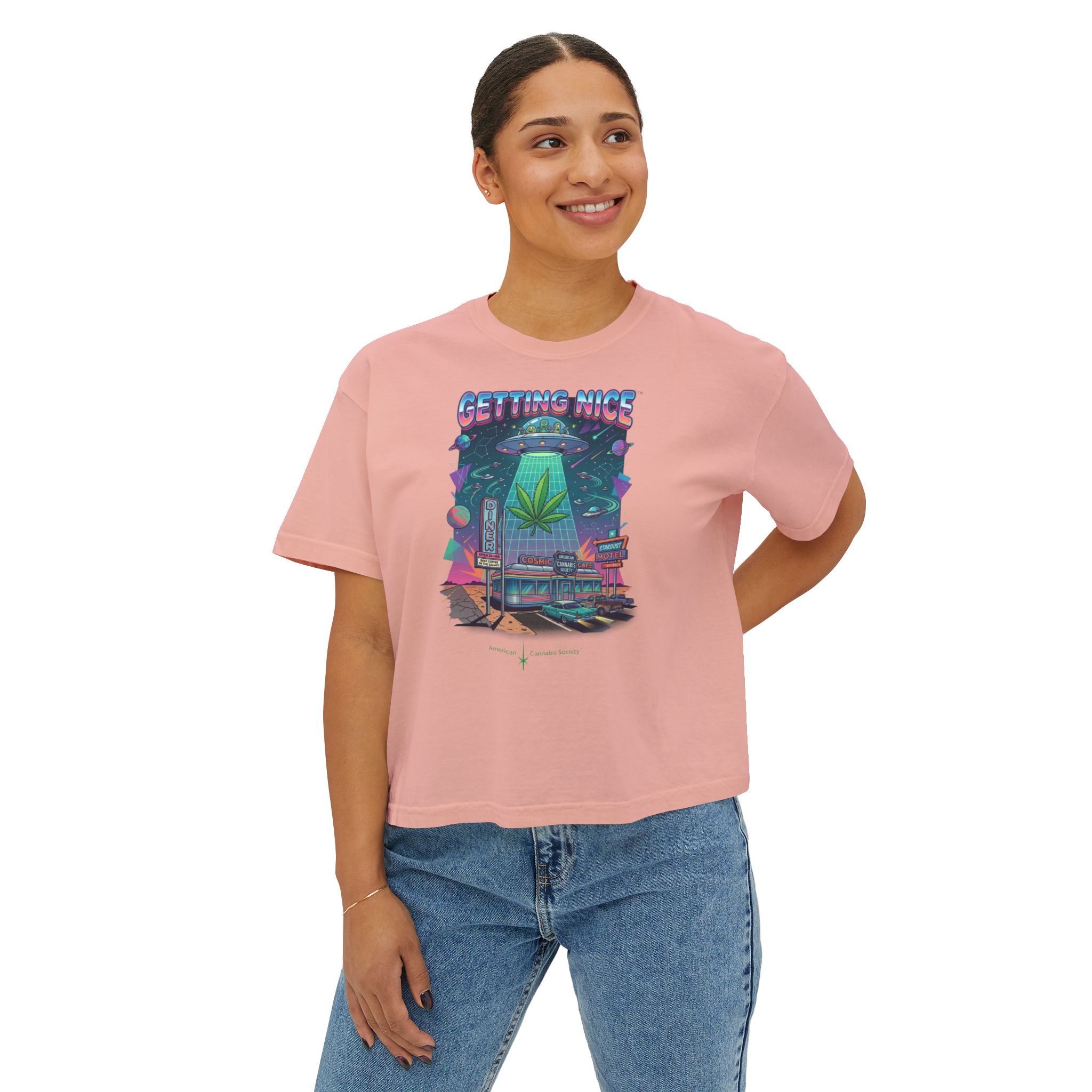 Getting Nice Cannabis Graphic Women's Boxy Tee - Image 11