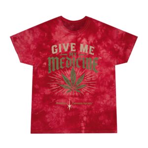 Tie-Dye Tee — "Give Me Medicine" Blue Crystal Marijuana Leaf Graphic Shirt
