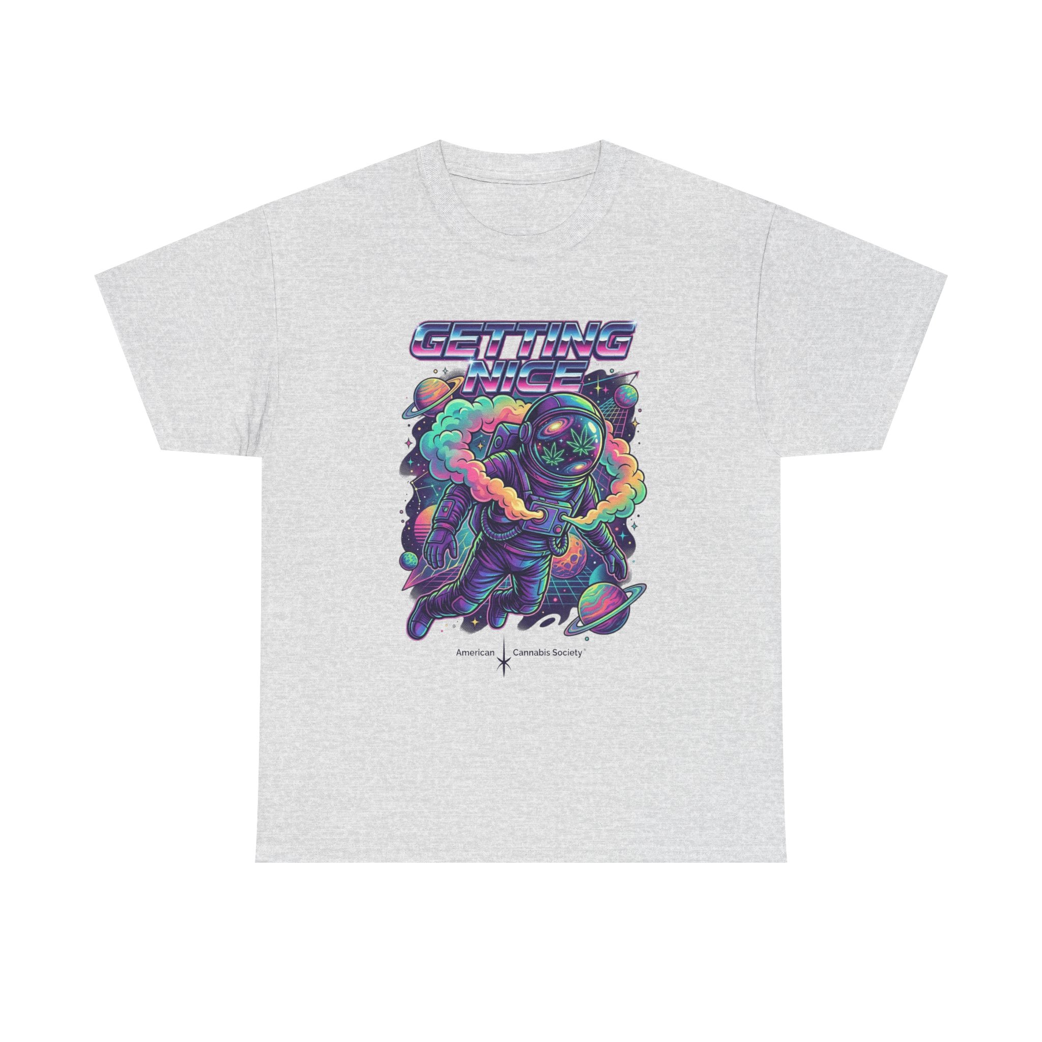 Getting Nice™ Astronaut T-Shirt — Retro Neon Space Cannabis Graphic Tee - Image 2