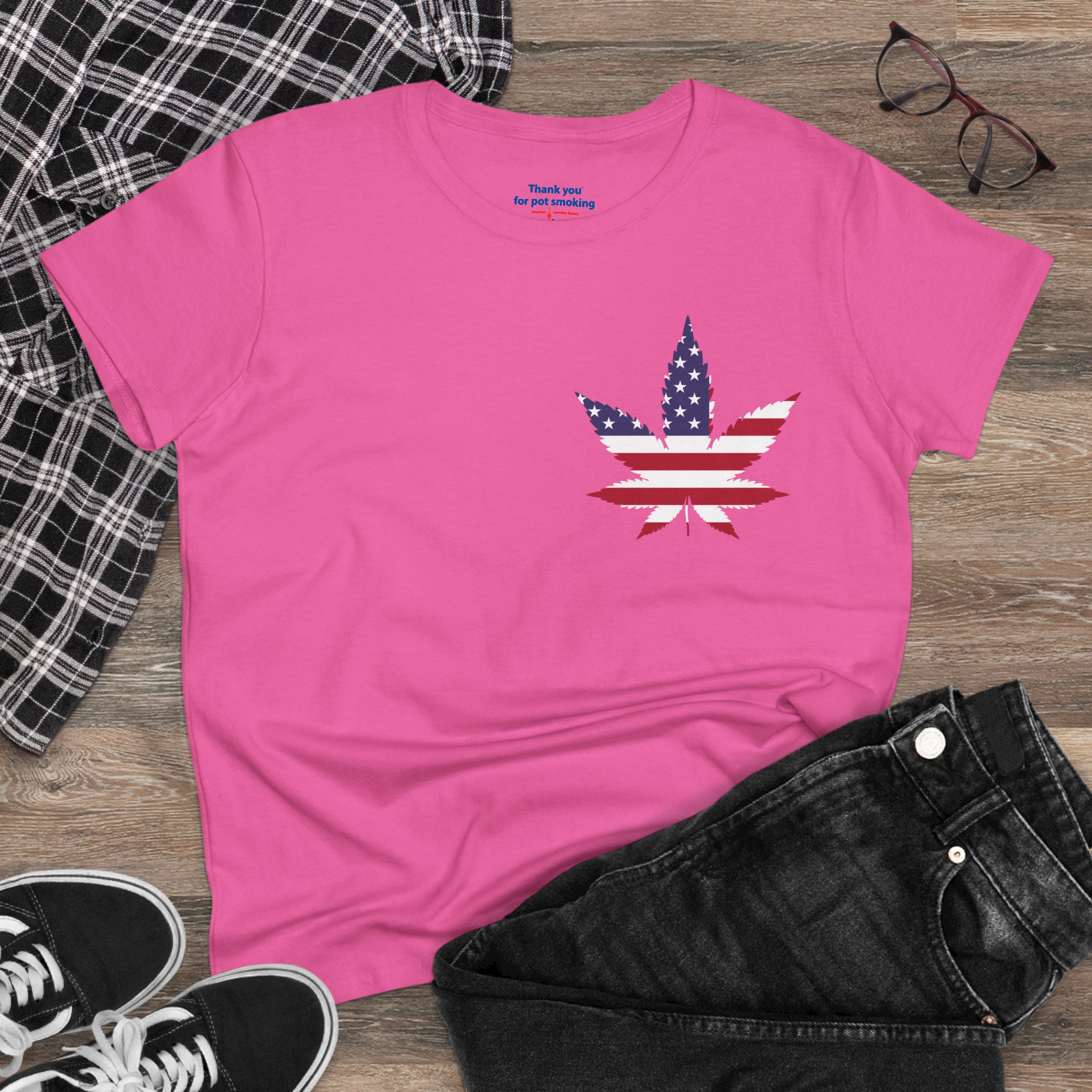 American Flag Leaf Tee — Women's Patriotic Cannabis Graphic T-Shirt - Image 36