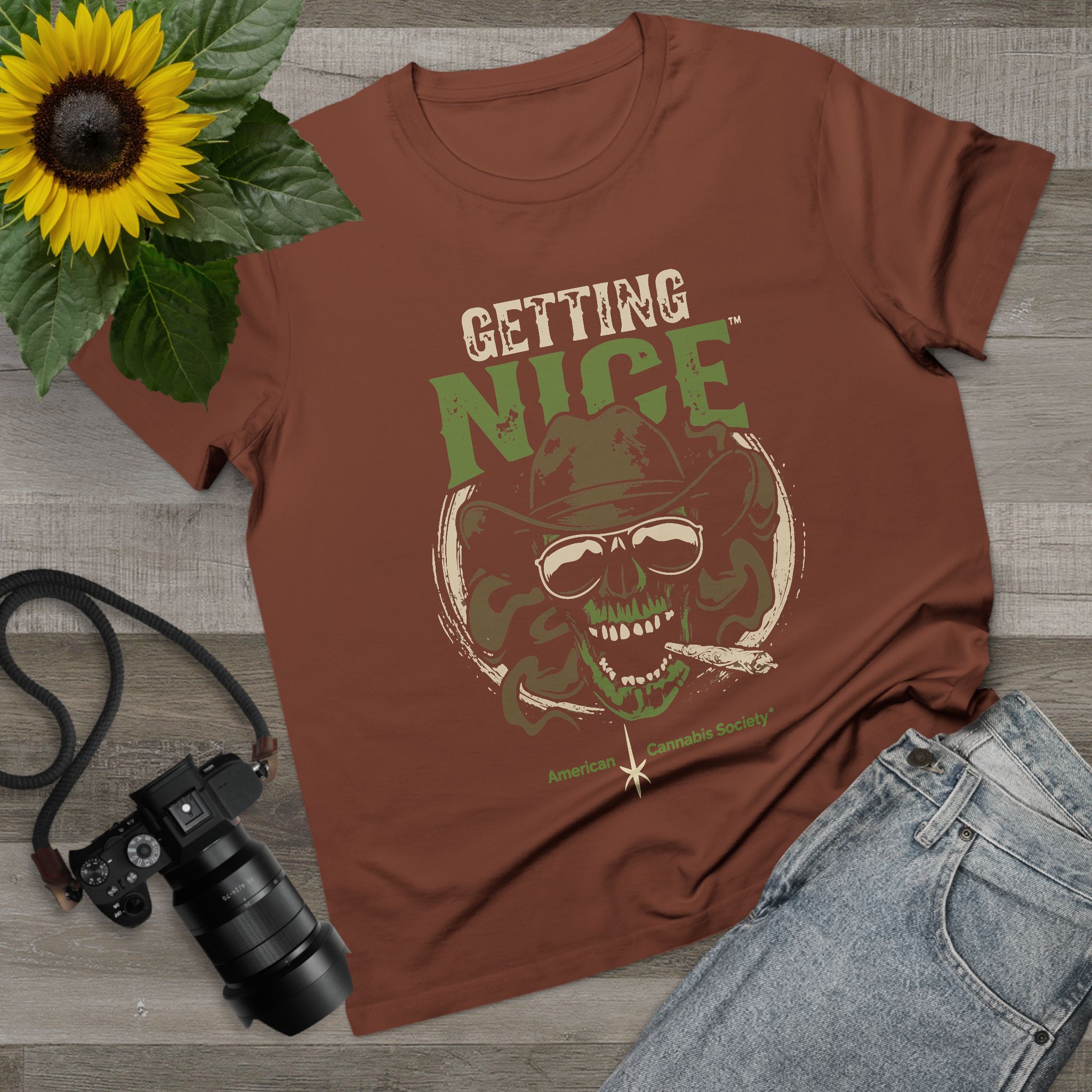 Getting Nice Cannabis Skull Tee — Women’s Maple T-Shirt - Image 15