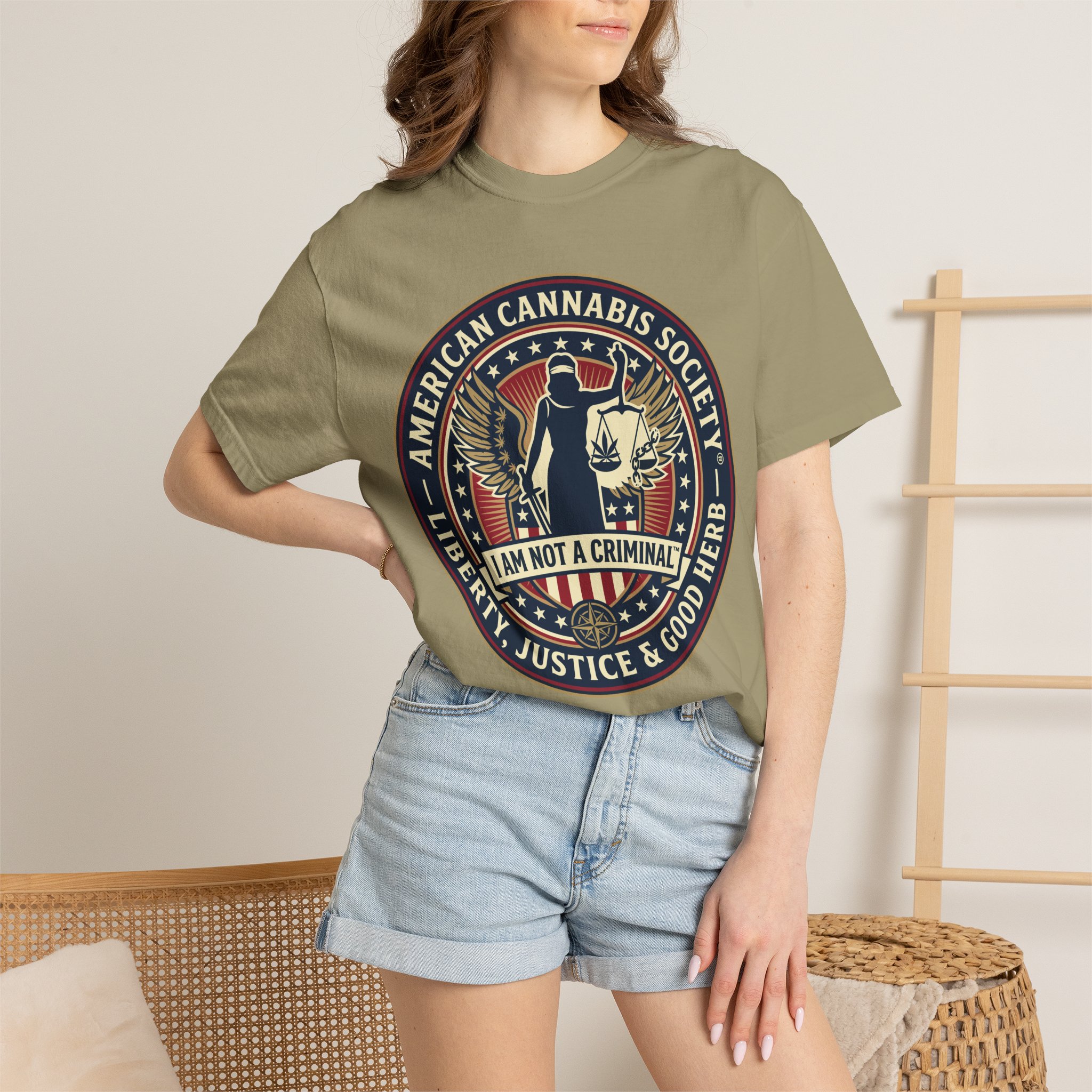 American Cannabis Society® “I Am Not a Criminal™” Liberty T-Shirt — Cannabis Crest Graphic Tee - Image 24