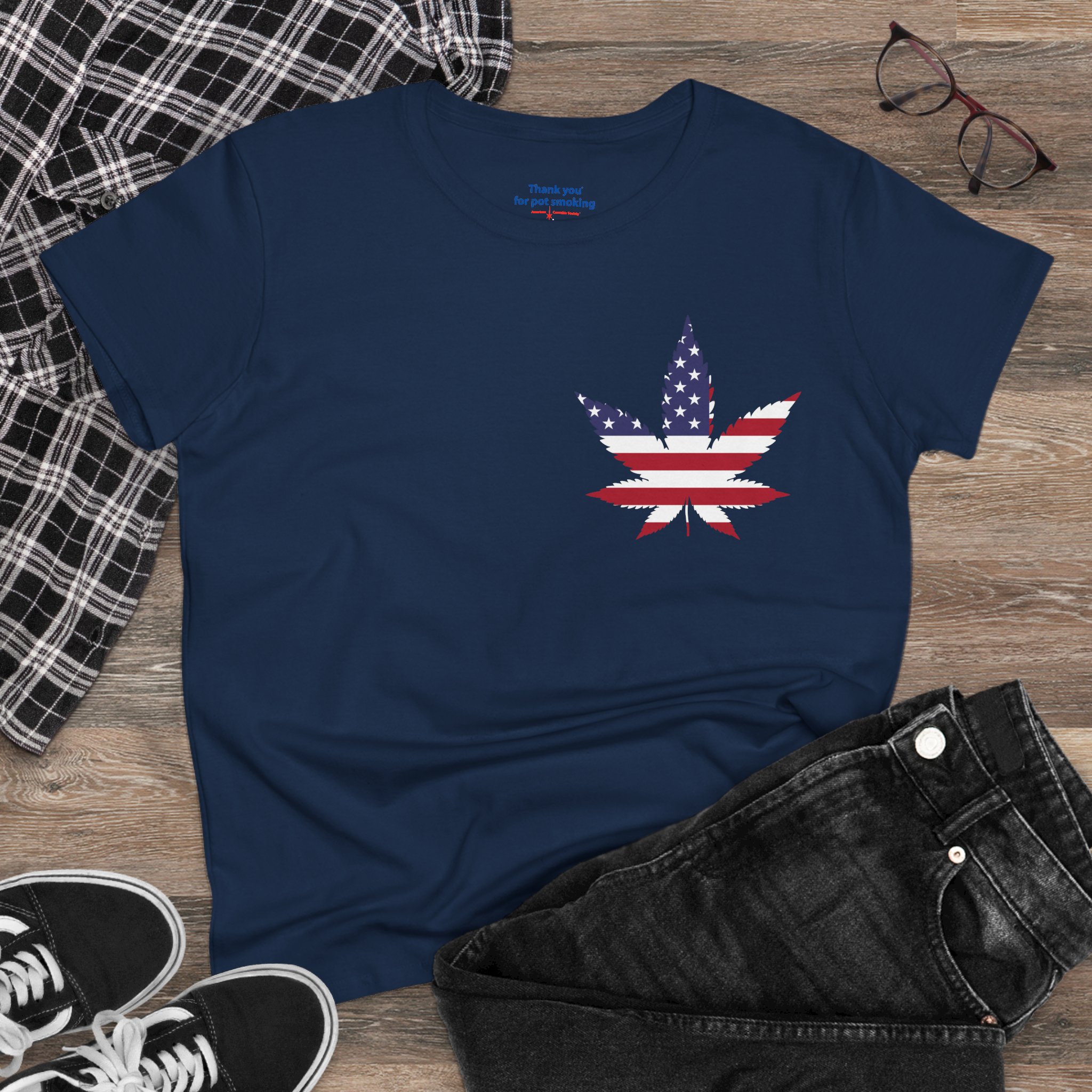 American Flag Leaf Tee — Women's Patriotic Cannabis Graphic T-Shirt - Image 24