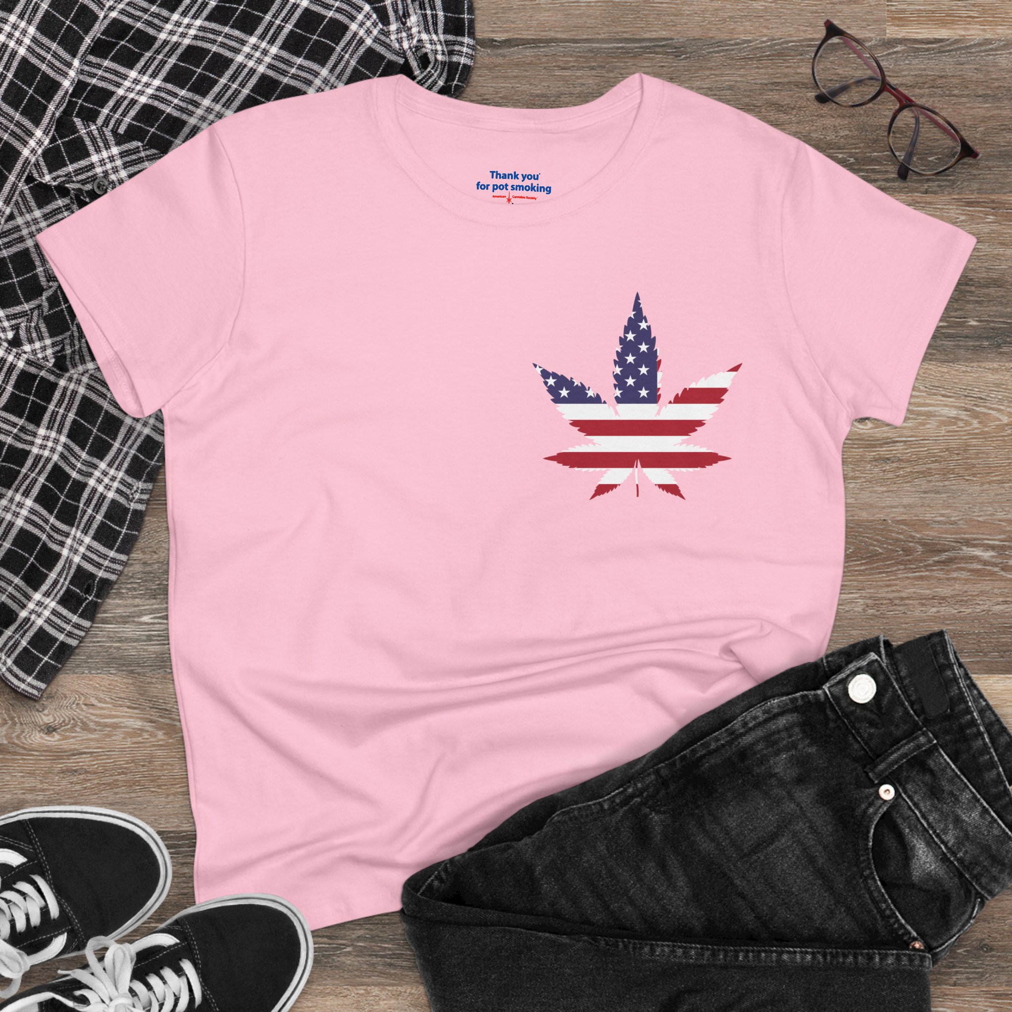 American Flag Leaf Tee — Women's Patriotic Cannabis Graphic T-Shirt - Image 32