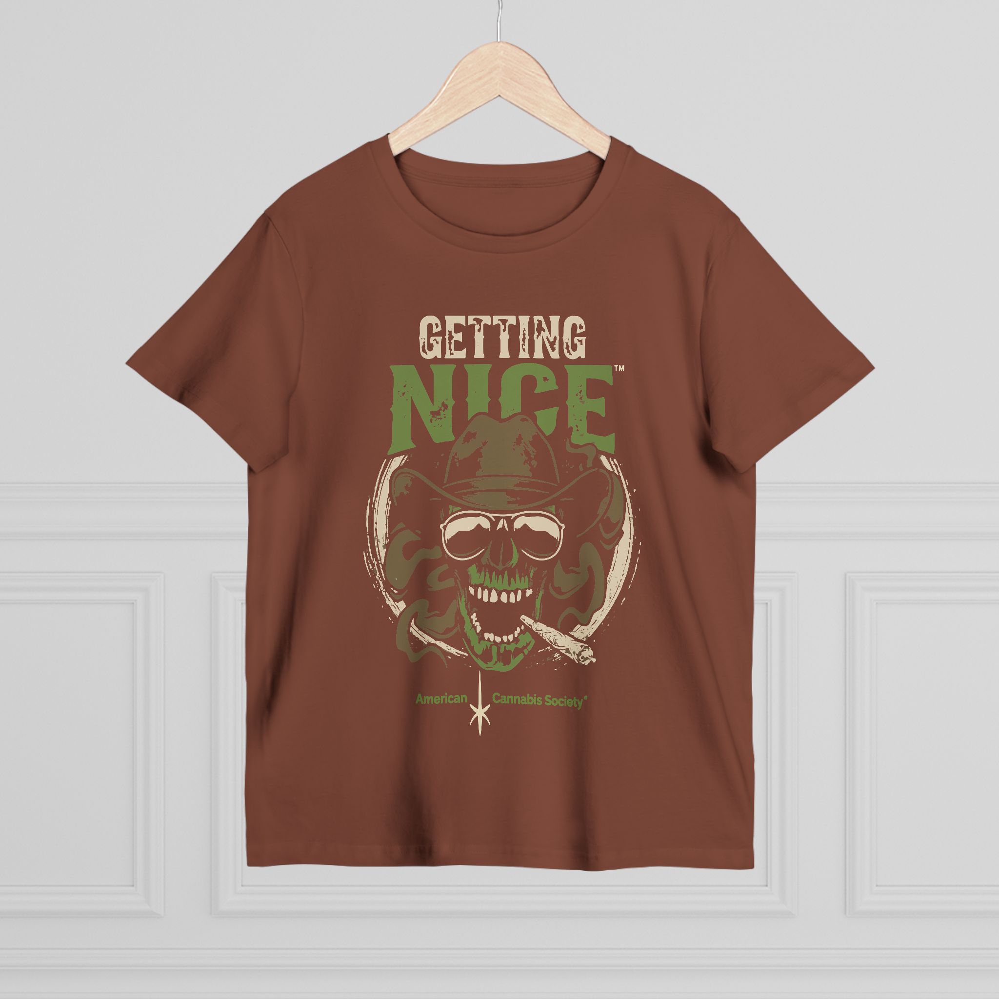 Getting Nice Cannabis Skull Tee — Women’s Maple T-Shirt - Image 16