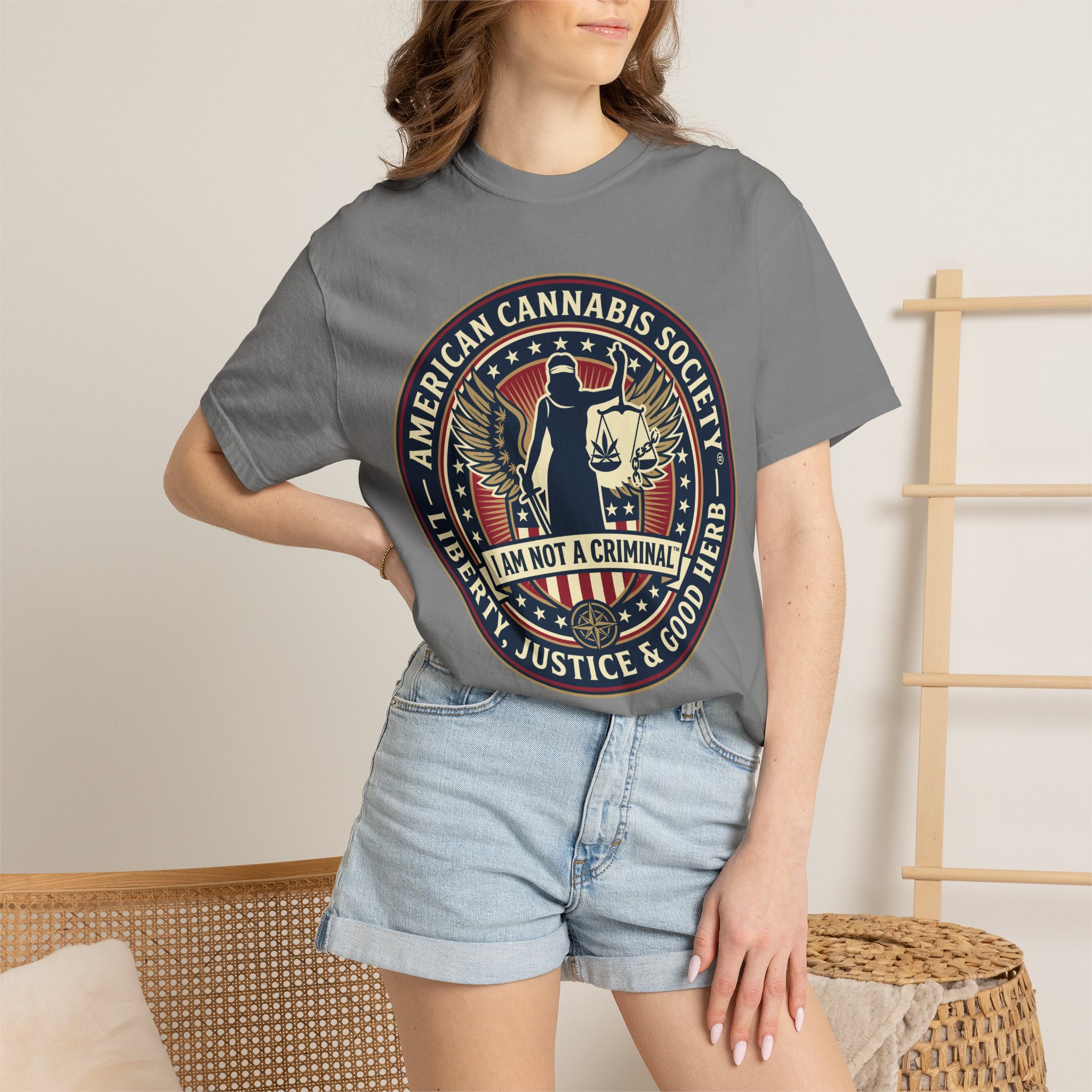 American Cannabis Society® “I Am Not a Criminal™” Liberty T-Shirt — Cannabis Crest Graphic Tee - Image 36