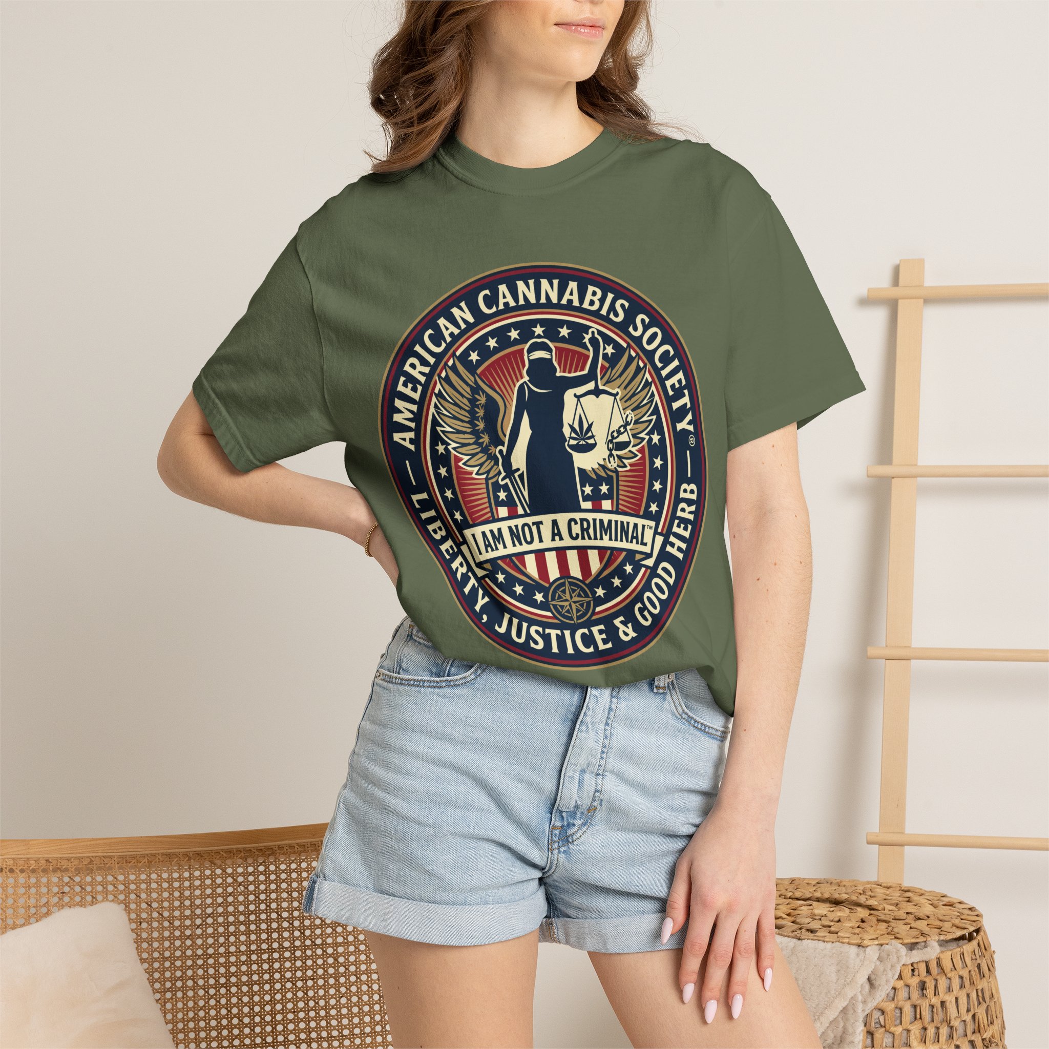 American Cannabis Society® “I Am Not a Criminal™” Liberty T-Shirt — Cannabis Crest Graphic Tee - Image 40