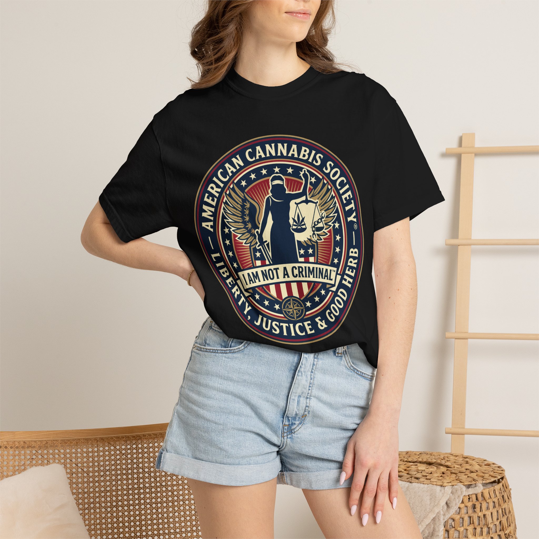 American Cannabis Society® “I Am Not a Criminal™” Liberty T-Shirt — Cannabis Crest Graphic Tee - Image 52