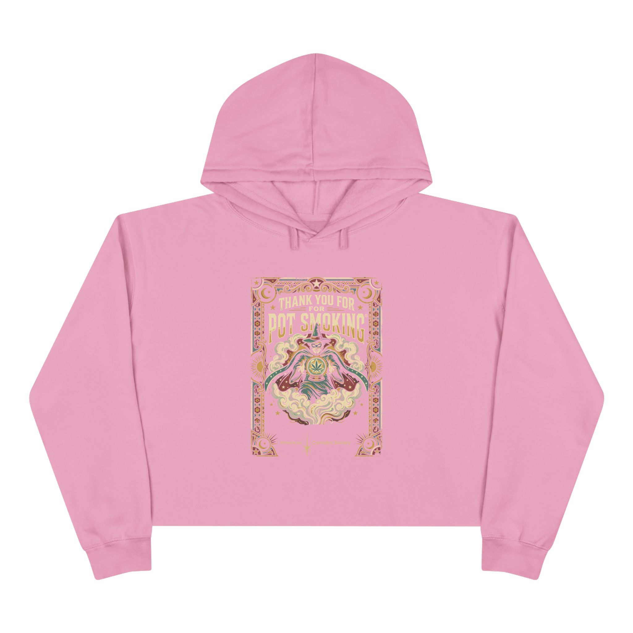 Pot Smoking Botanical Crop Hoodie — Vintage Cannabis Art Cropped Hoodie - Image 16