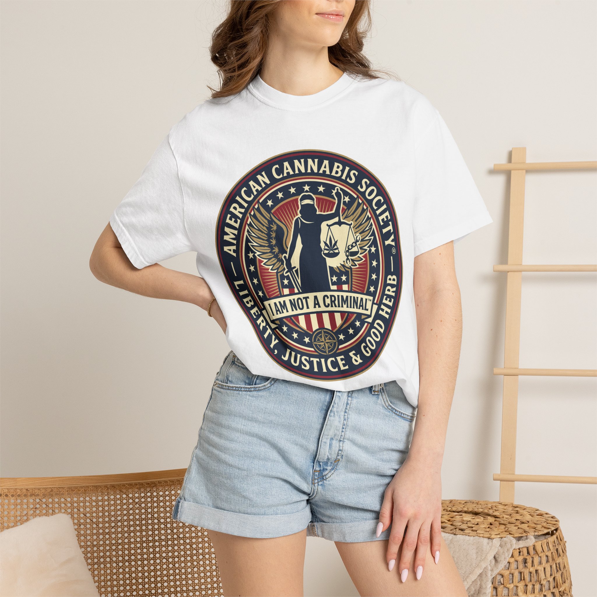American Cannabis Society® “I Am Not a Criminal™” Liberty T-Shirt — Cannabis Crest Graphic Tee - Image 4