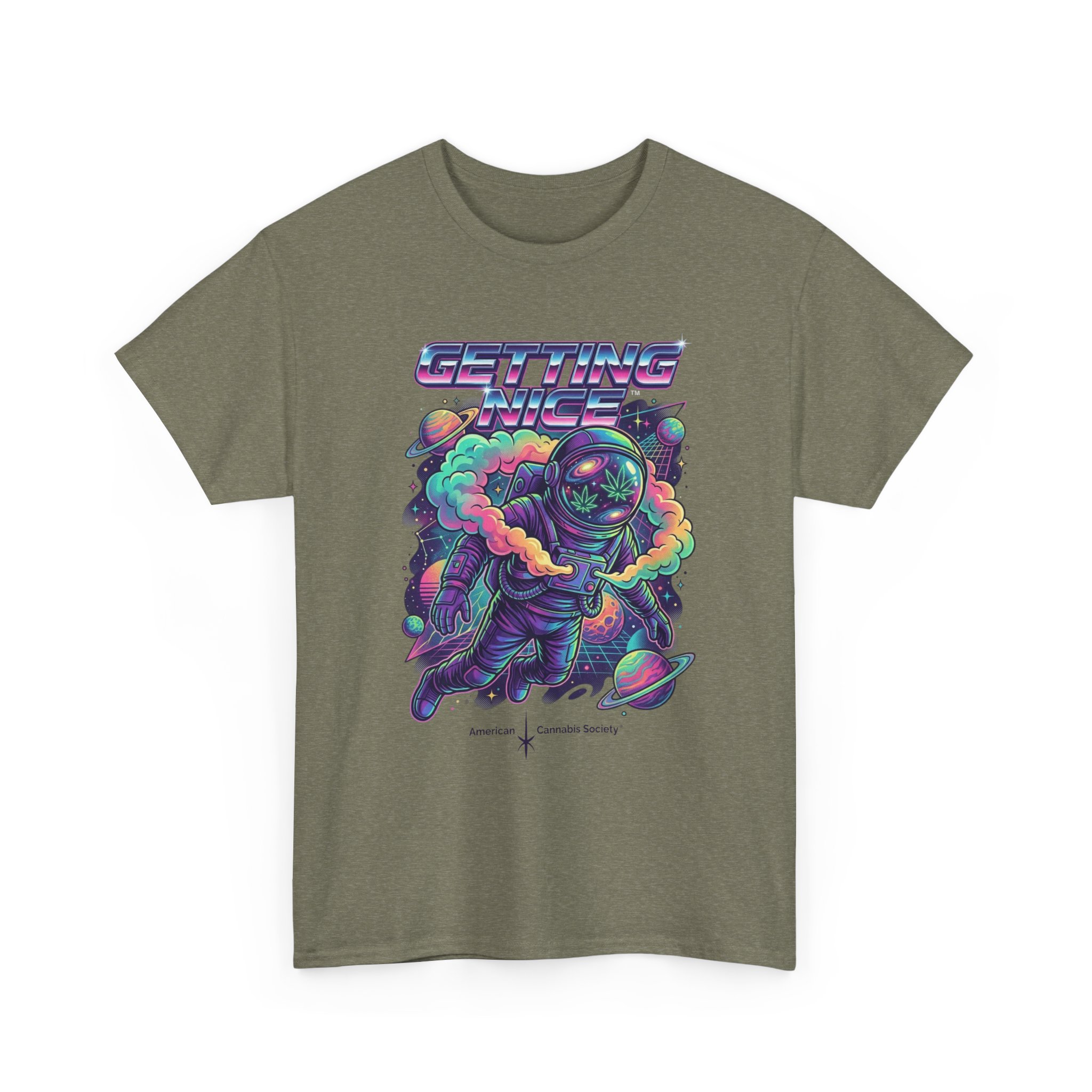 Getting Nice™ Astronaut T-Shirt — Retro Neon Space Cannabis Graphic Tee - Image 27