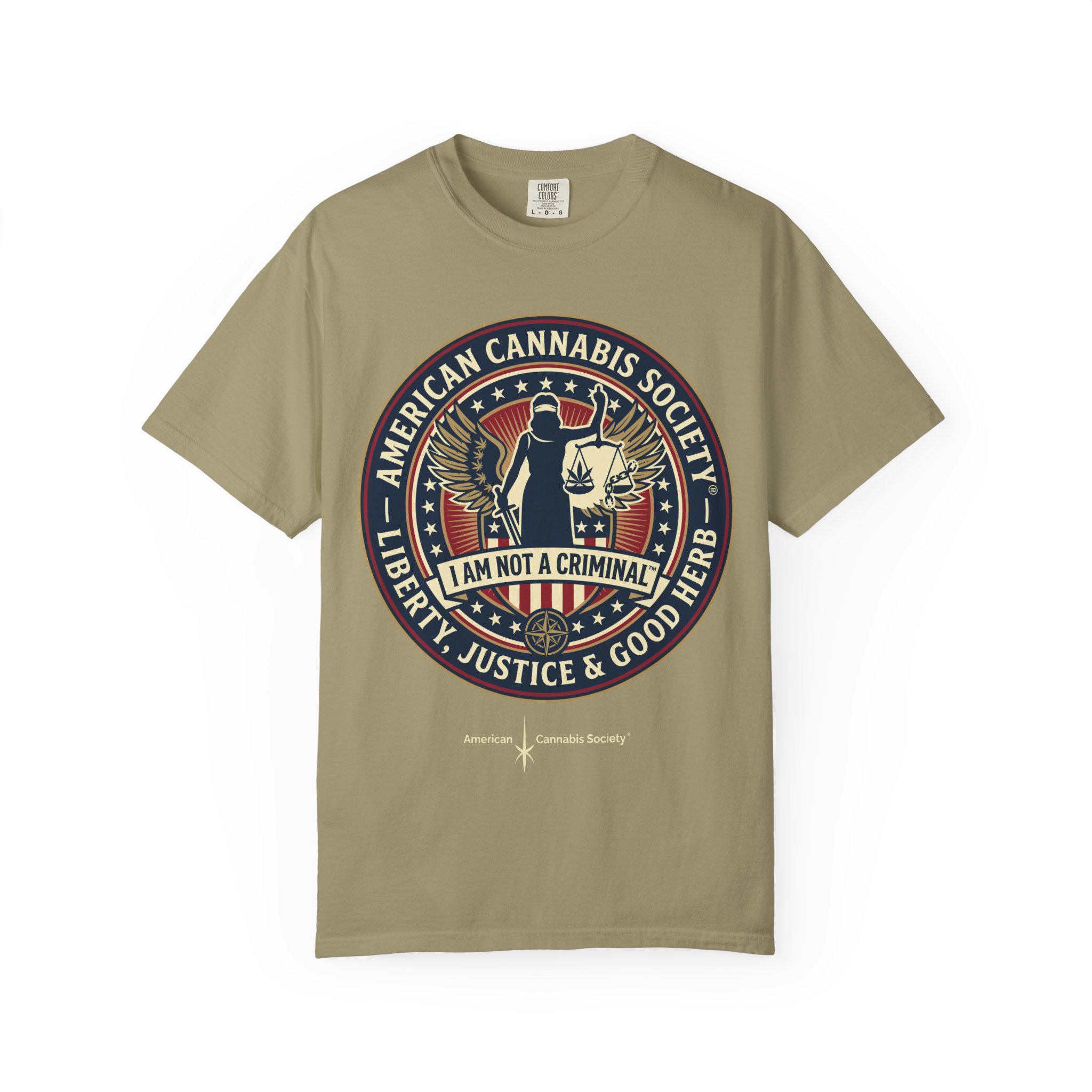 American Cannabis Society® “I Am Not a Criminal™” Liberty T-Shirt — Cannabis Crest Graphic Tee - Image 21
