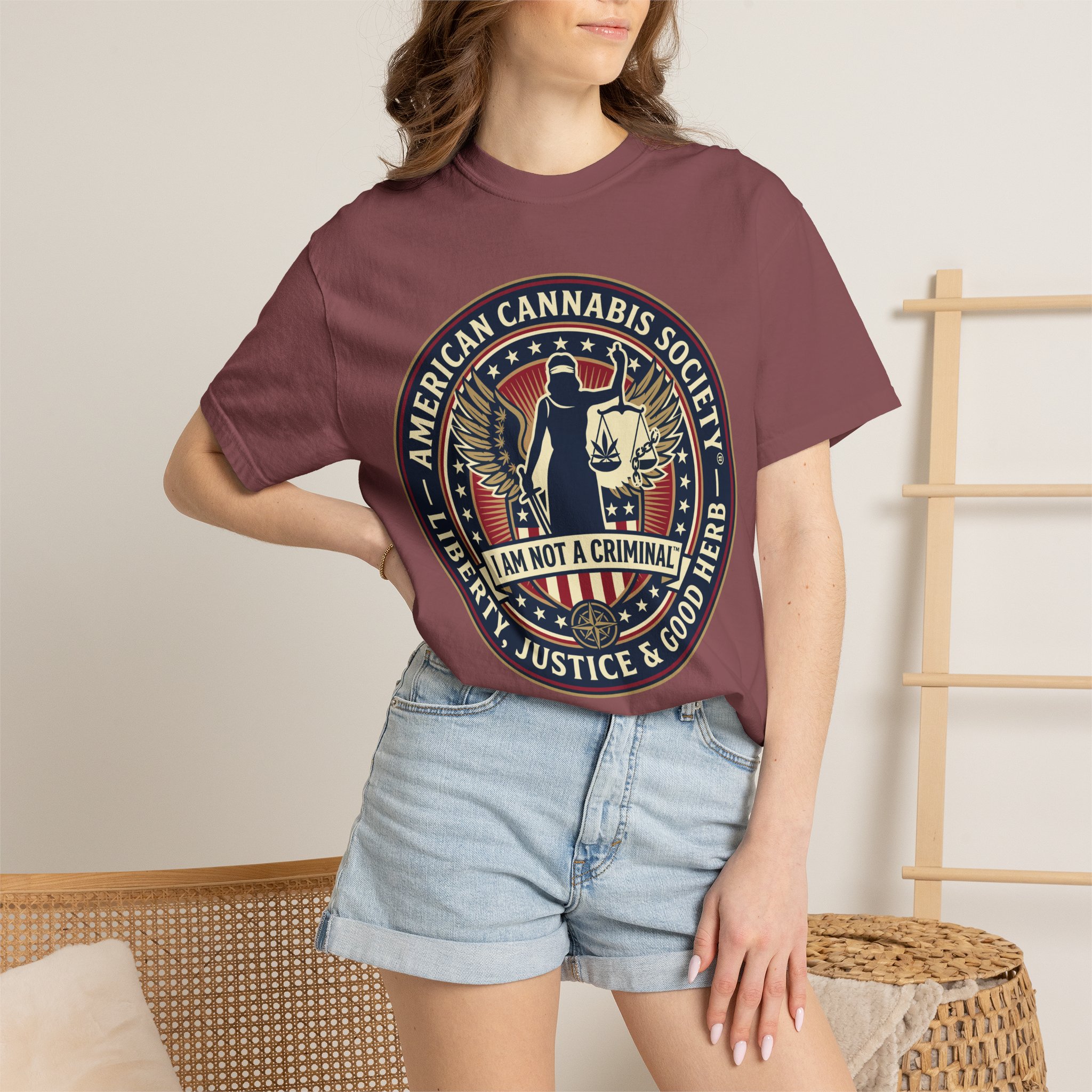 American Cannabis Society® “I Am Not a Criminal™” Liberty T-Shirt — Cannabis Crest Graphic Tee - Image 16