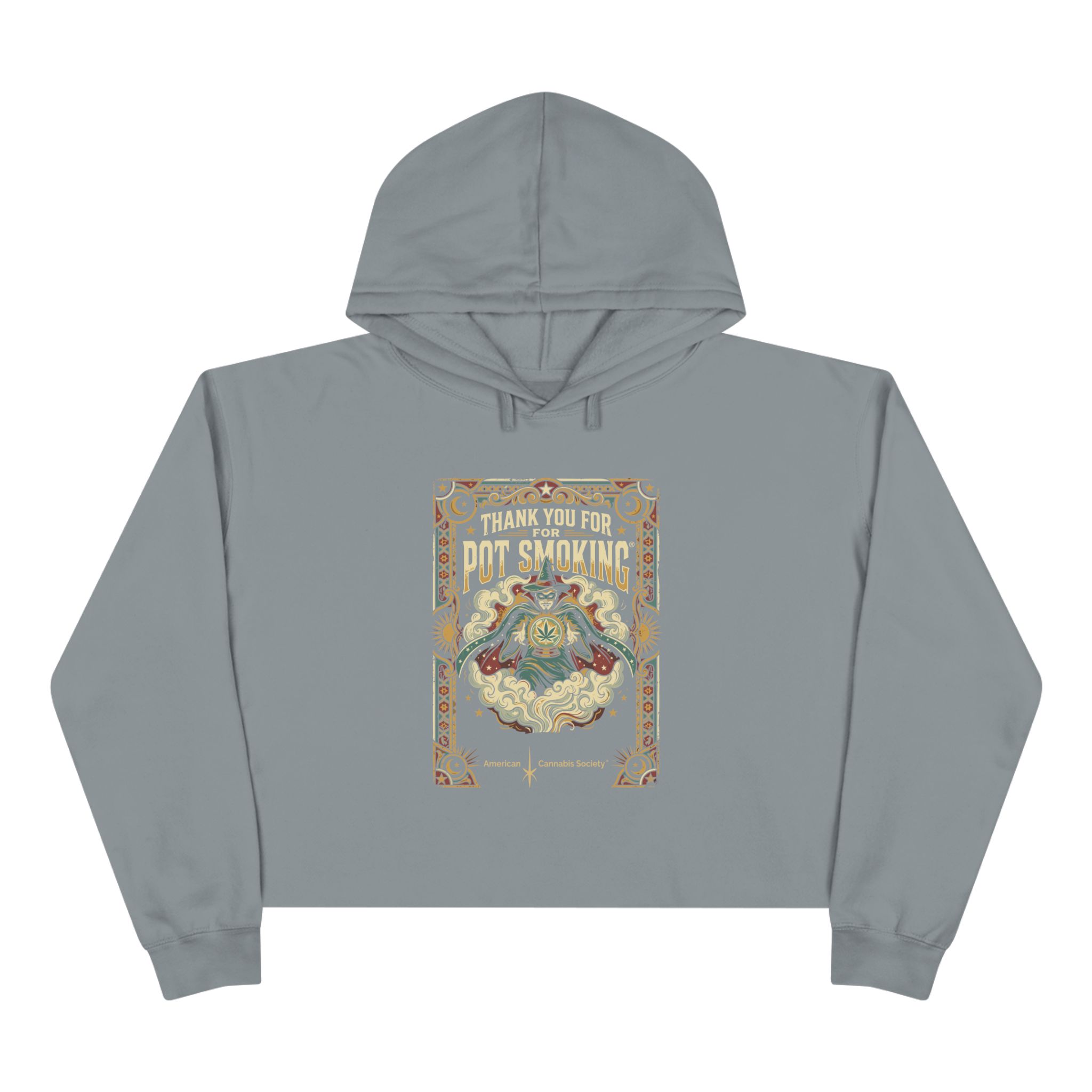 Pot Smoking Botanical Crop Hoodie — Vintage Cannabis Art Cropped Hoodie - Image 10