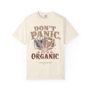 American Cannabis Society® “Don’t Panic It’s Organic” T-Shirt — Vintage Cannabis Leaf Graphic Tee