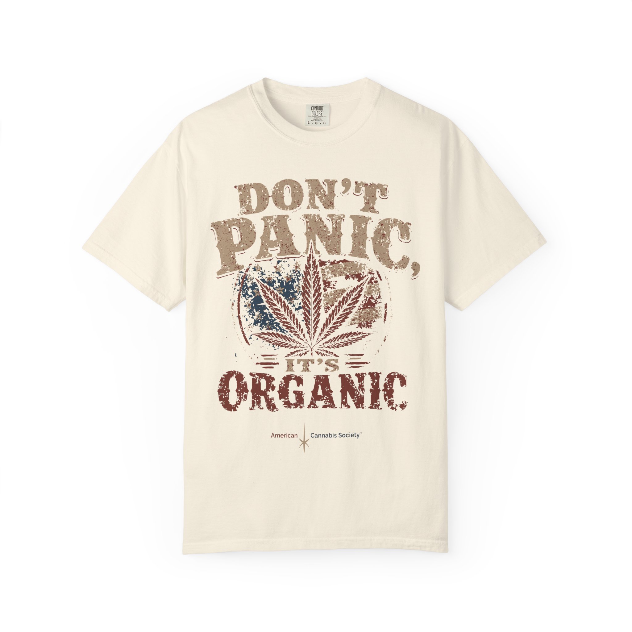 American Cannabis Society® “Don’t Panic It’s Organic” T-Shirt — Vintage Cannabis Leaf Graphic Tee