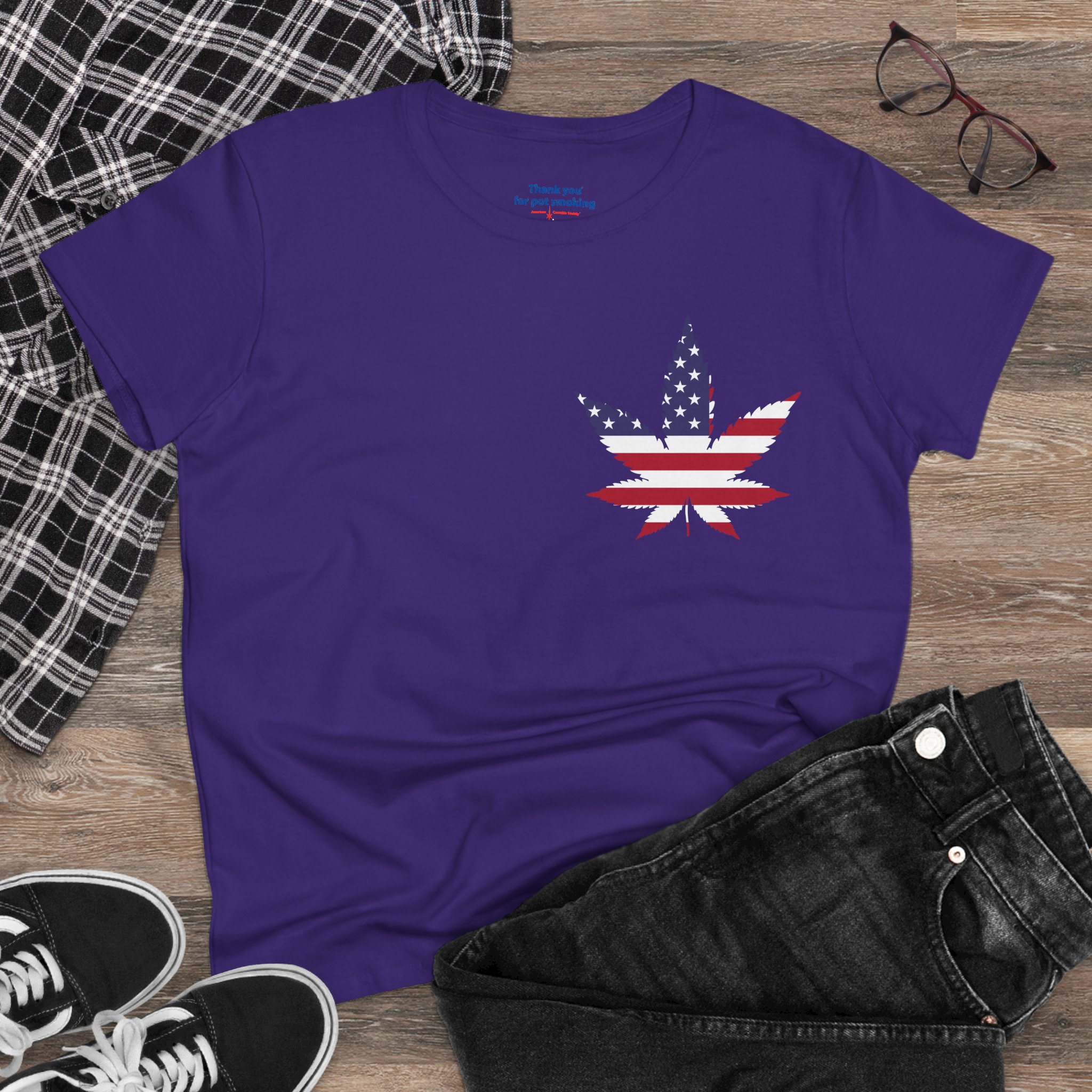 American Flag Leaf Tee — Women's Patriotic Cannabis Graphic T-Shirt - Image 28