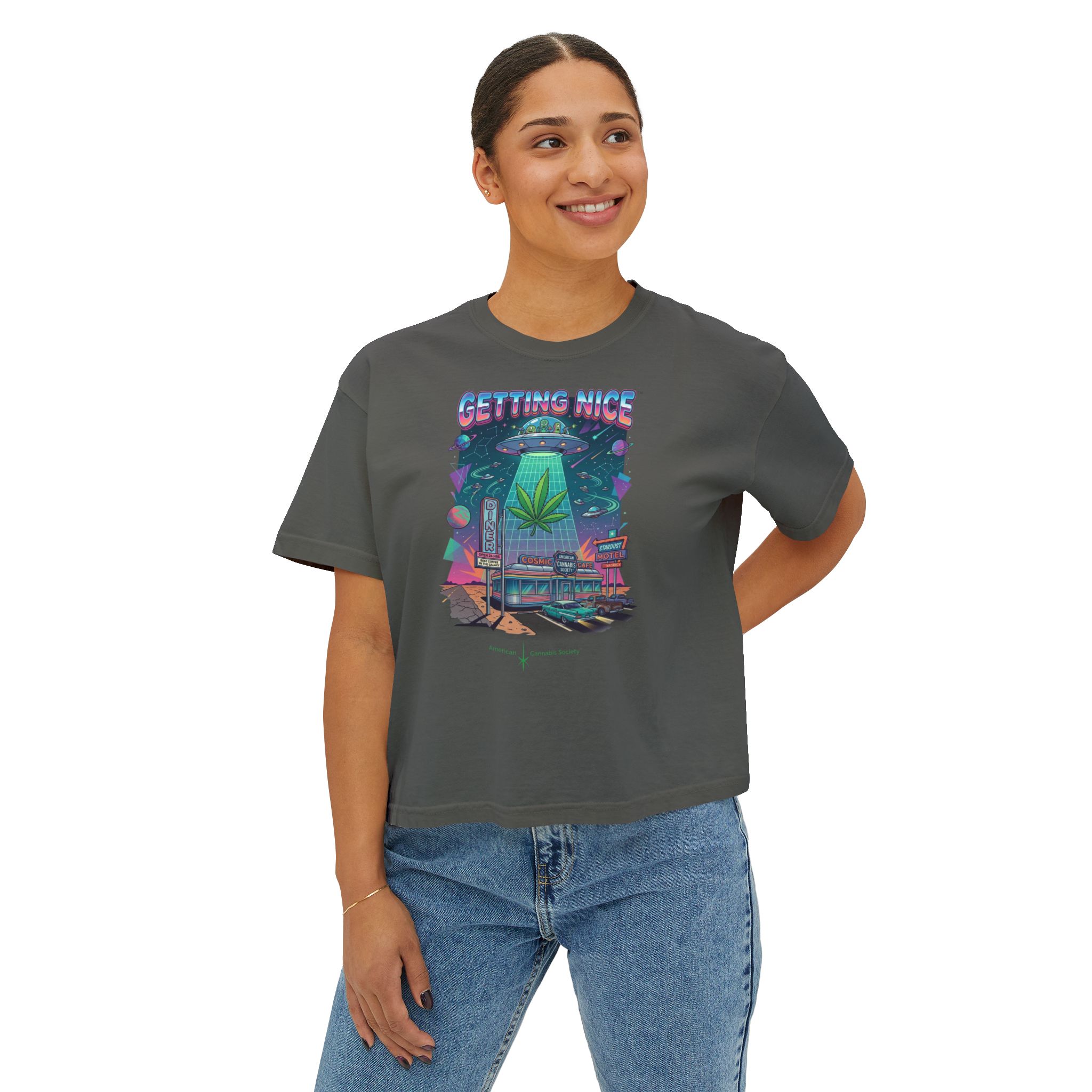 Getting Nice Cannabis Graphic Women's Boxy Tee - Image 19